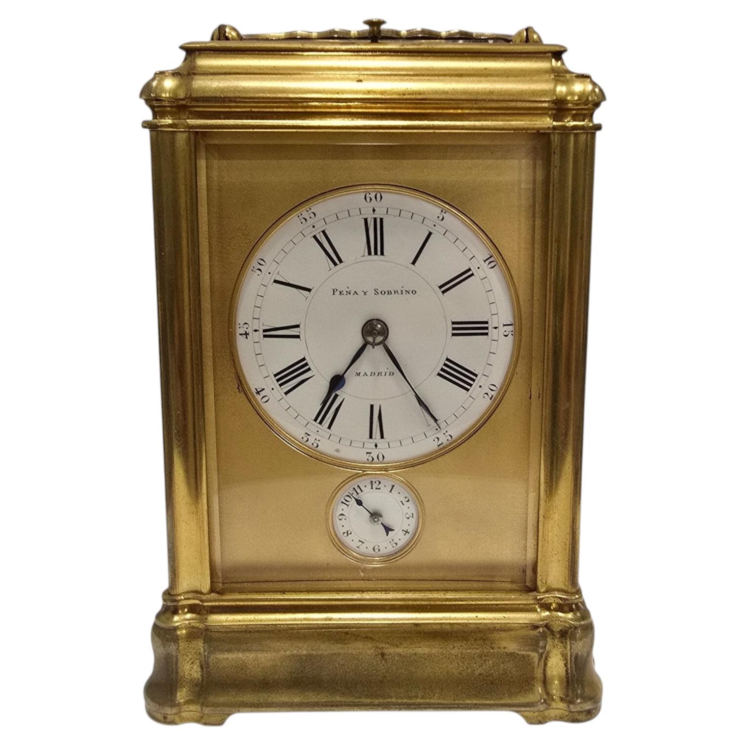 19th Century Spanish Gilt Bronze Carriage Clock by Peña y Sobrino