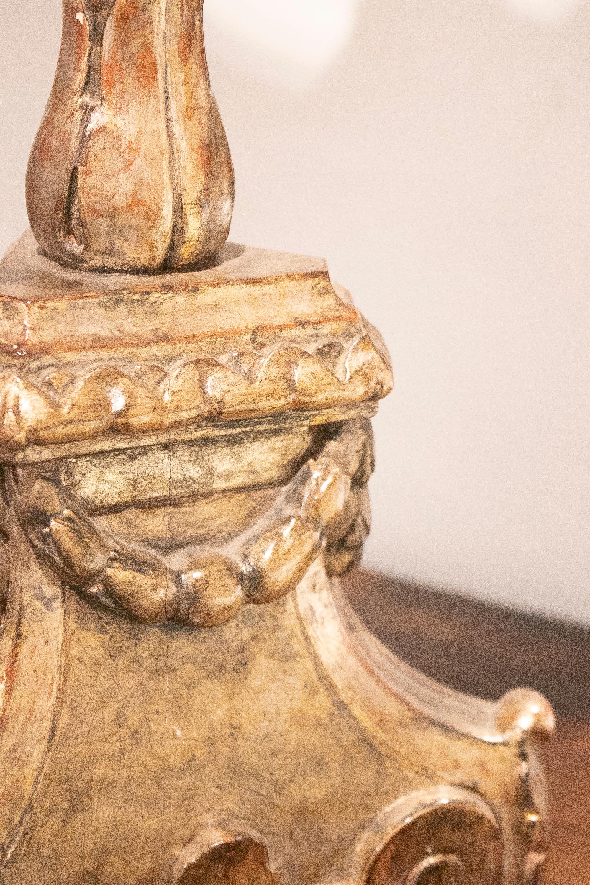 19th Century Spanish Giltwood Candlestick Turned Table Lamp For Sale 7