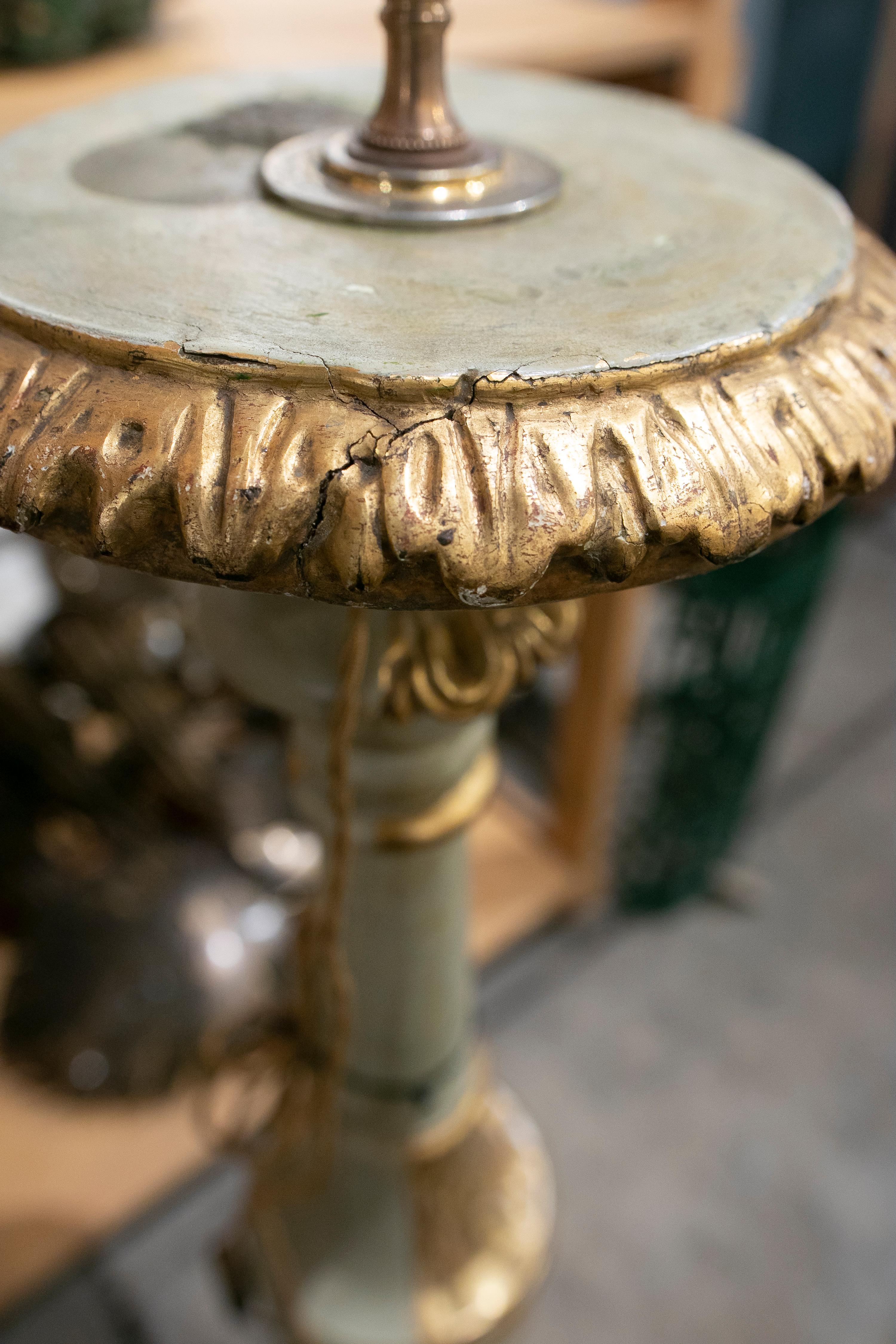 Wood 19th Century Spanish Giltwood Candlestick Turned Table Lamp For Sale
