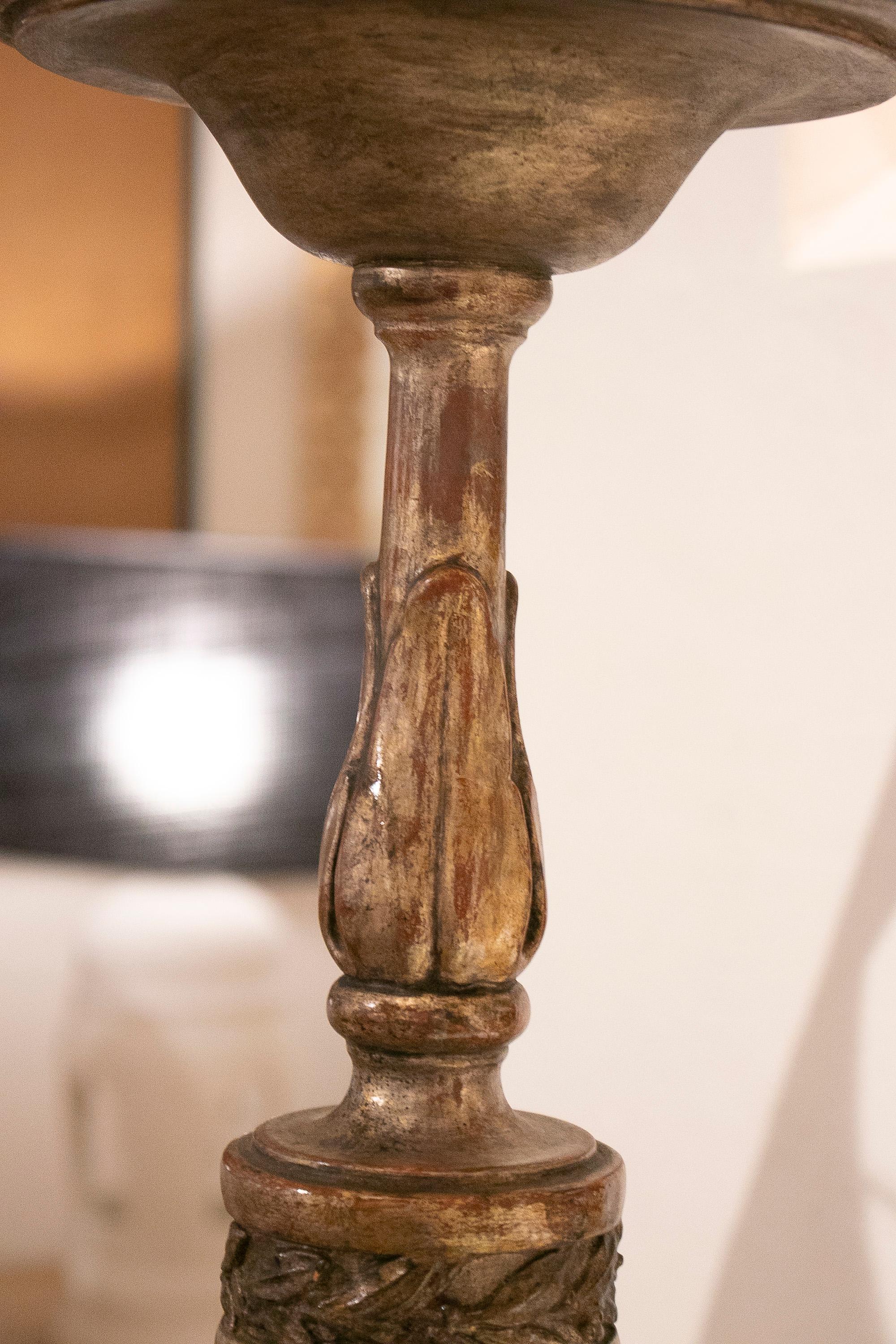 Lampe de bureau espagnole du XIXe siècle en bois doré tourné, chandelier en vente 3