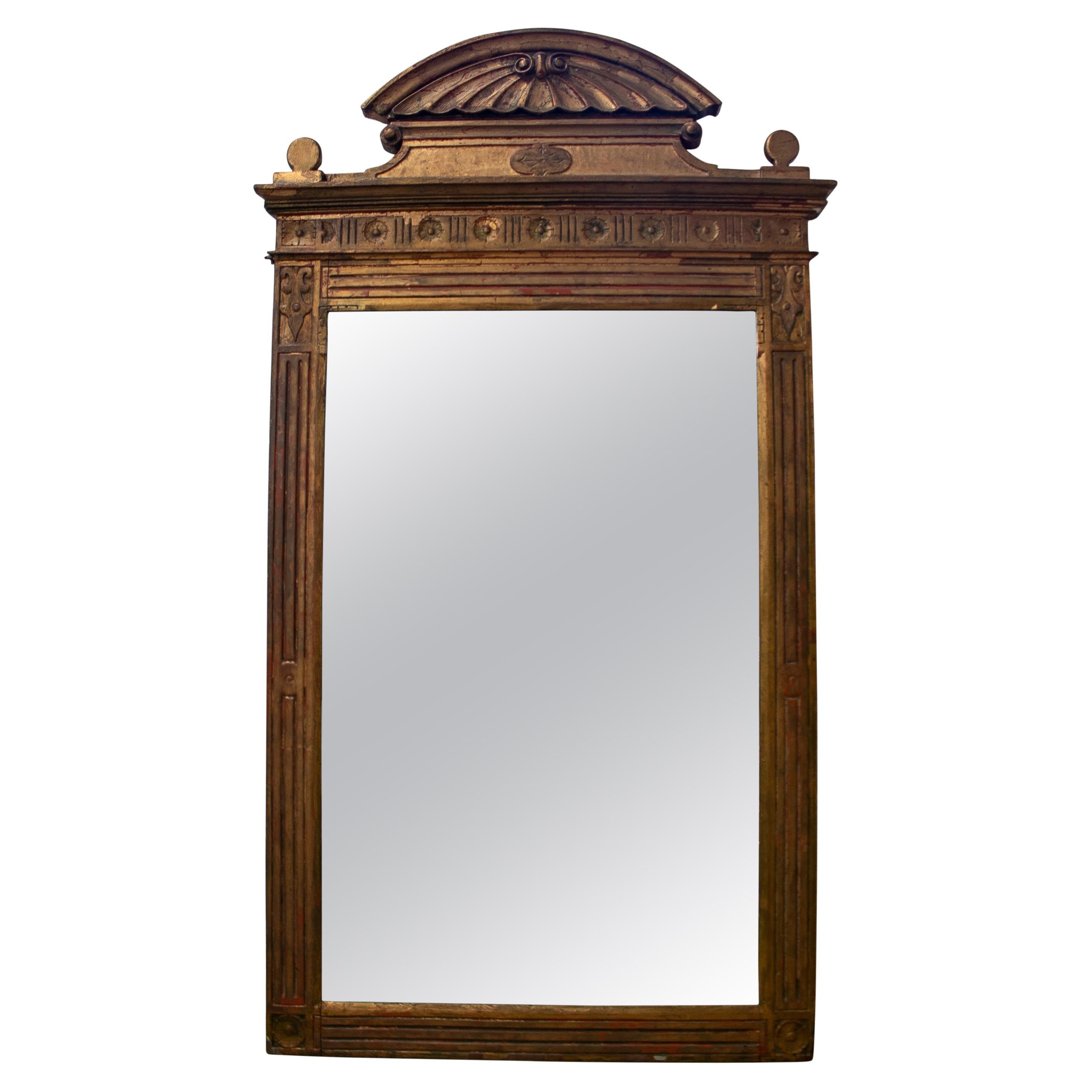 19th Century Spanish Giltwood Mirror w/ Conch Atop For Sale