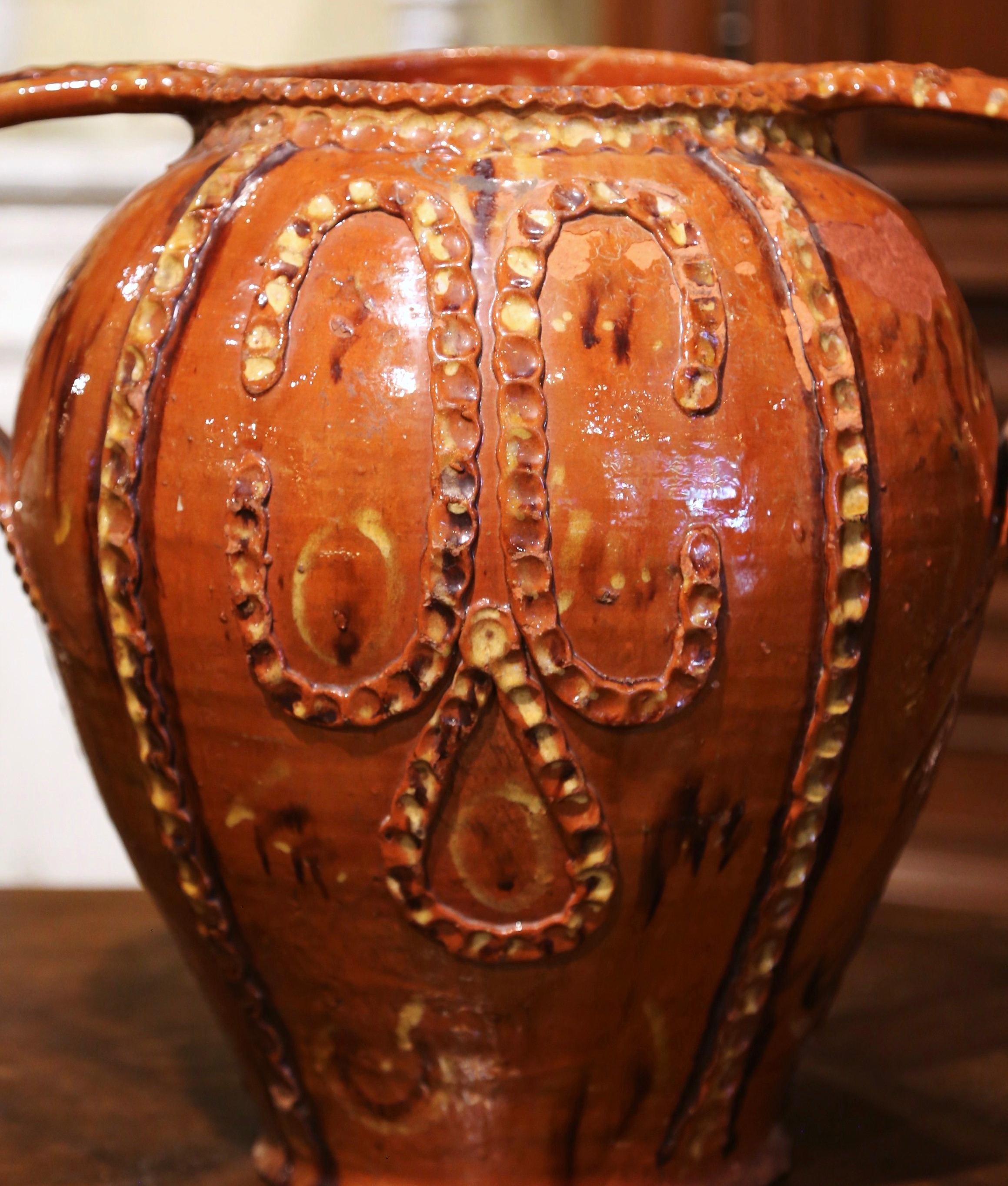 Hand-Crafted 19th Century Spanish Glazed and Painted Terracotta Olive Jar