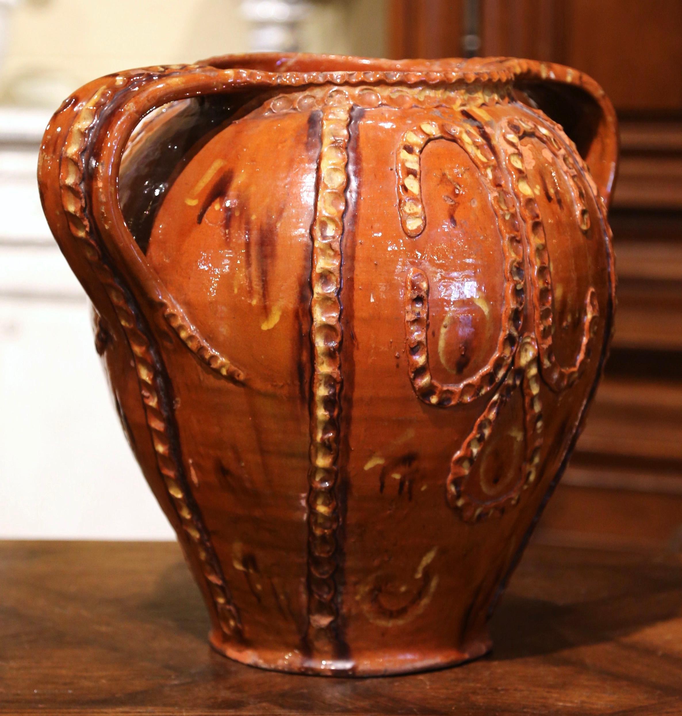19th Century Spanish Glazed and Painted Terracotta Olive Jar In Fair Condition In Dallas, TX