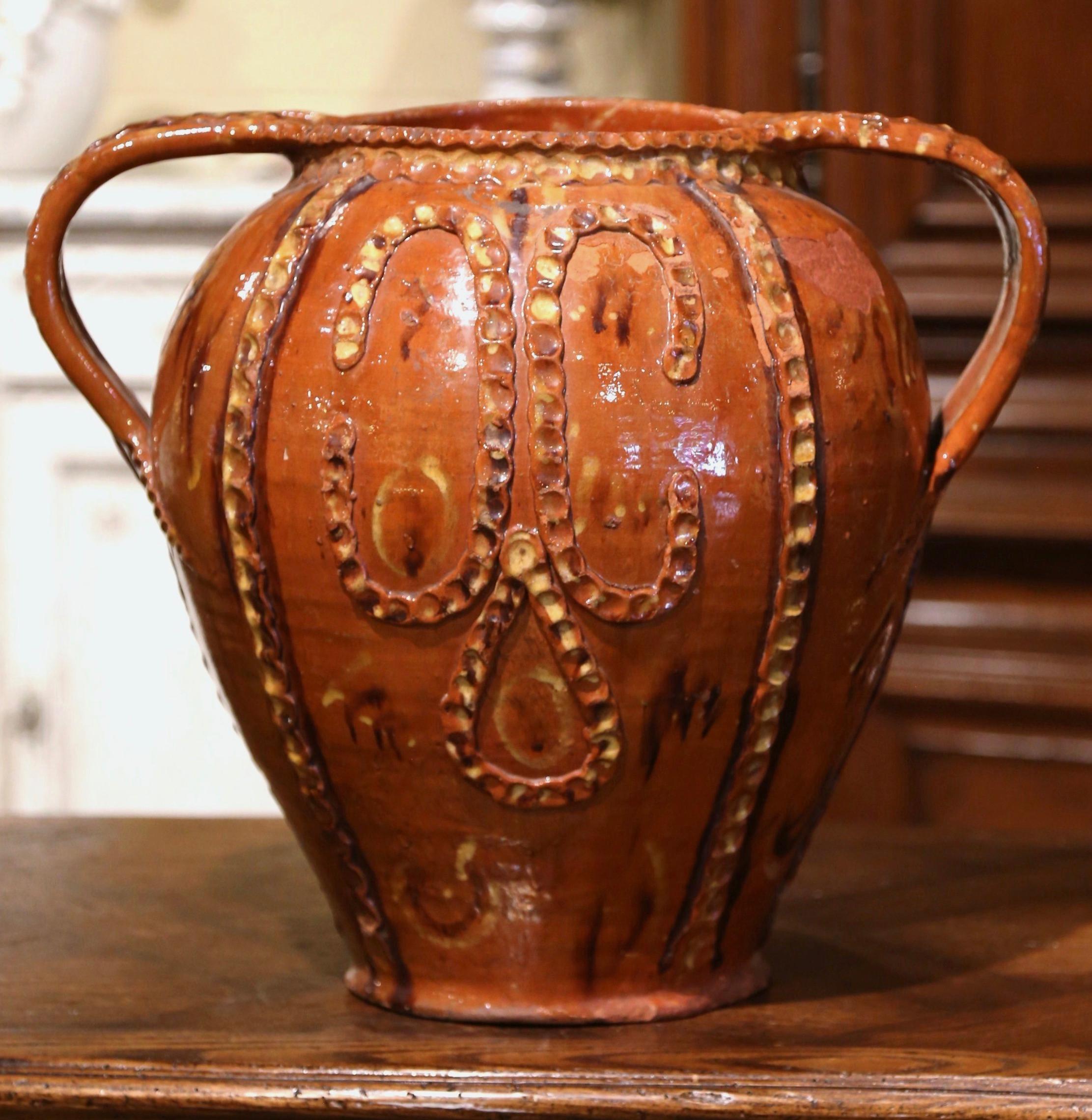 Pottery 19th Century Spanish Glazed and Painted Terracotta Olive Jar