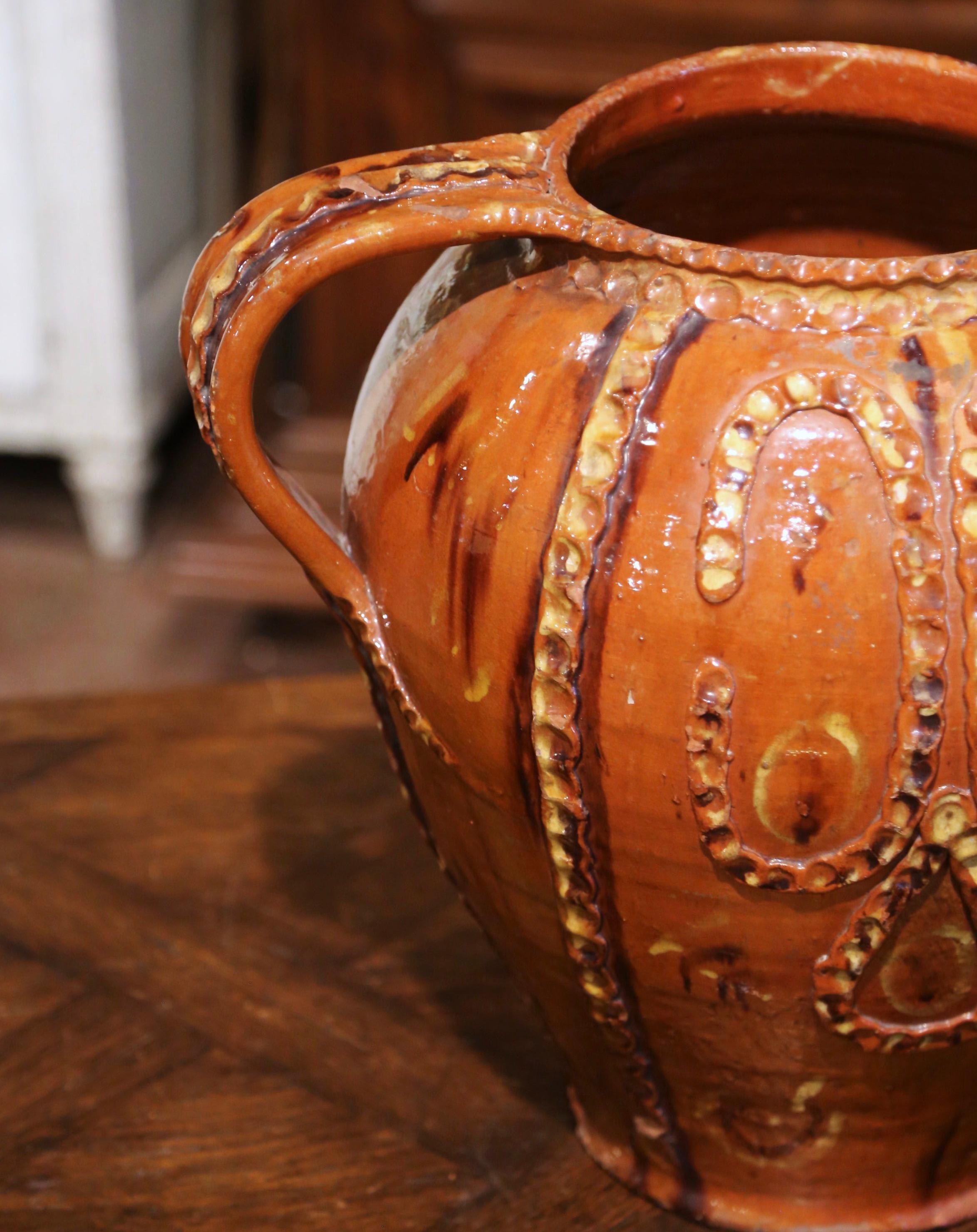 19th Century Spanish Glazed and Painted Terracotta Olive Jar 3