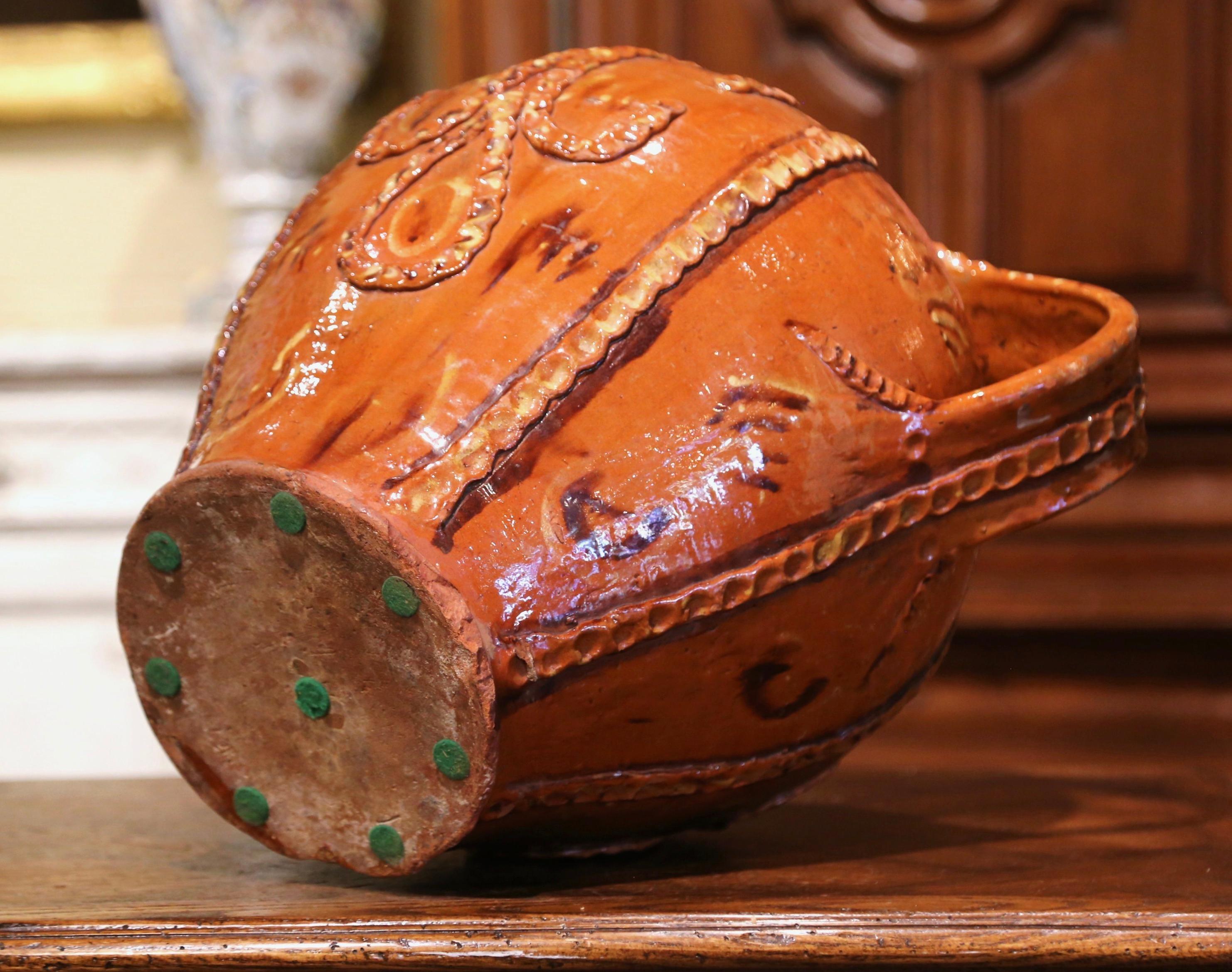 19th Century Spanish Glazed and Painted Terracotta Olive Jar 4