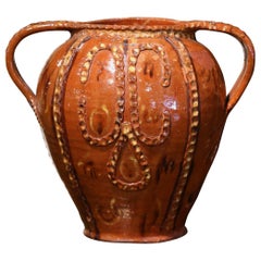 19th Century Spanish Glazed and Painted Terracotta Olive Jar