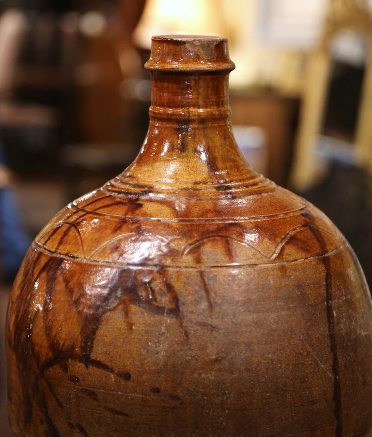 19th Century Spanish Glazed and Painted Terracotta Wine Jar In Fair Condition For Sale In Dallas, TX