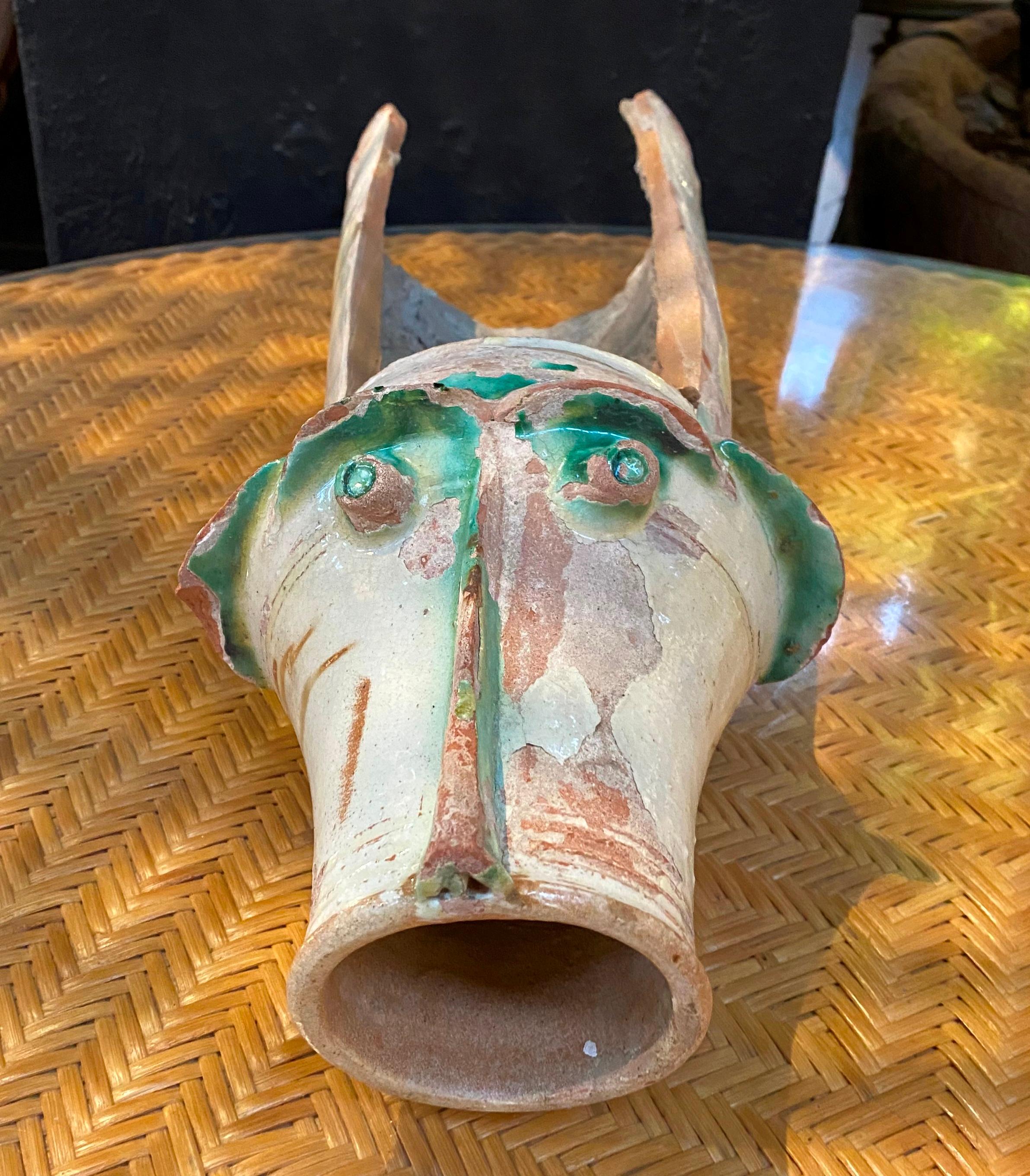 19th Century Spanish Glazed Ceramic Gargoyle with Eyes and nose 6