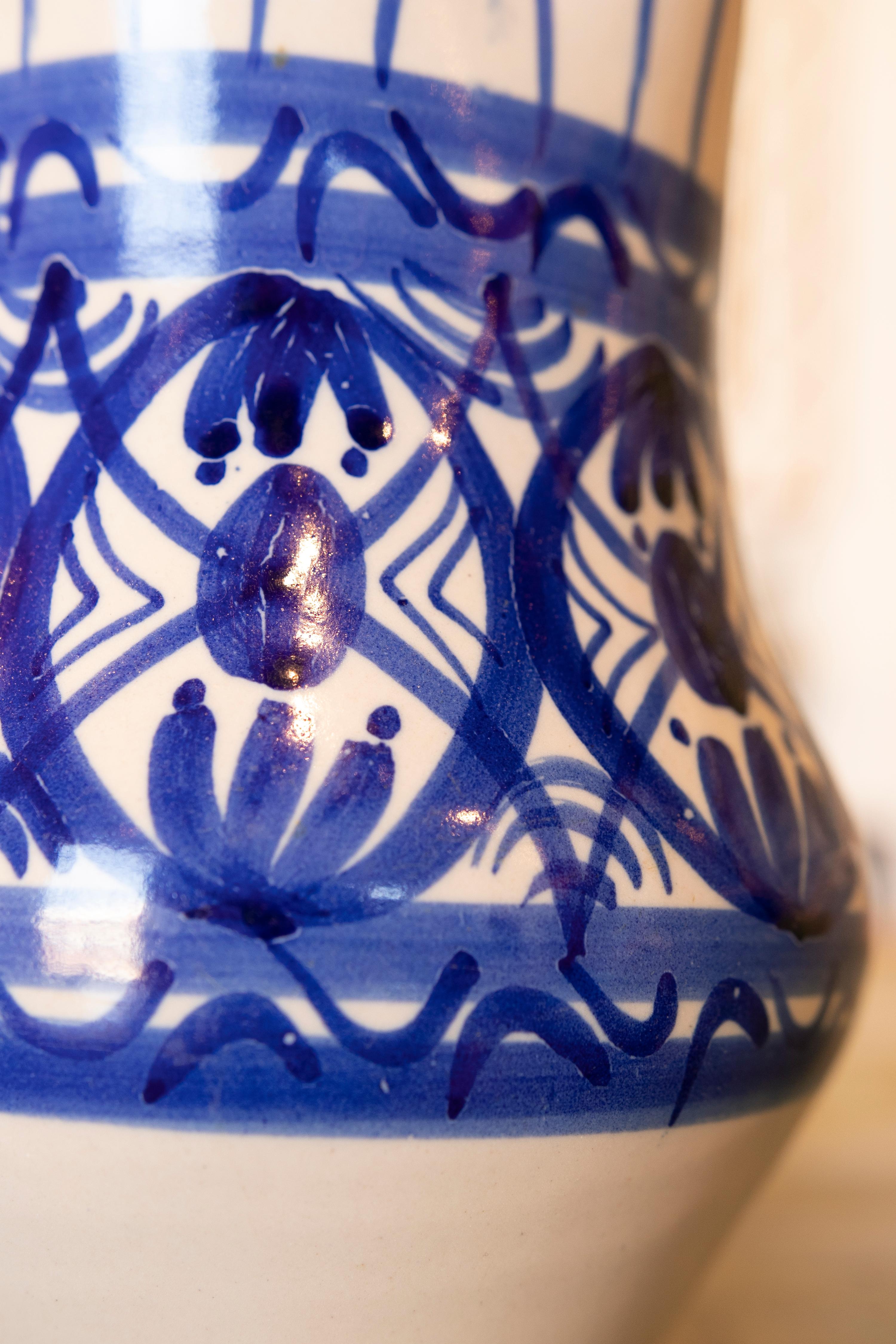 19th Century Spanish Glazed Ceramic Jug with Handle in Tones of Blue 9