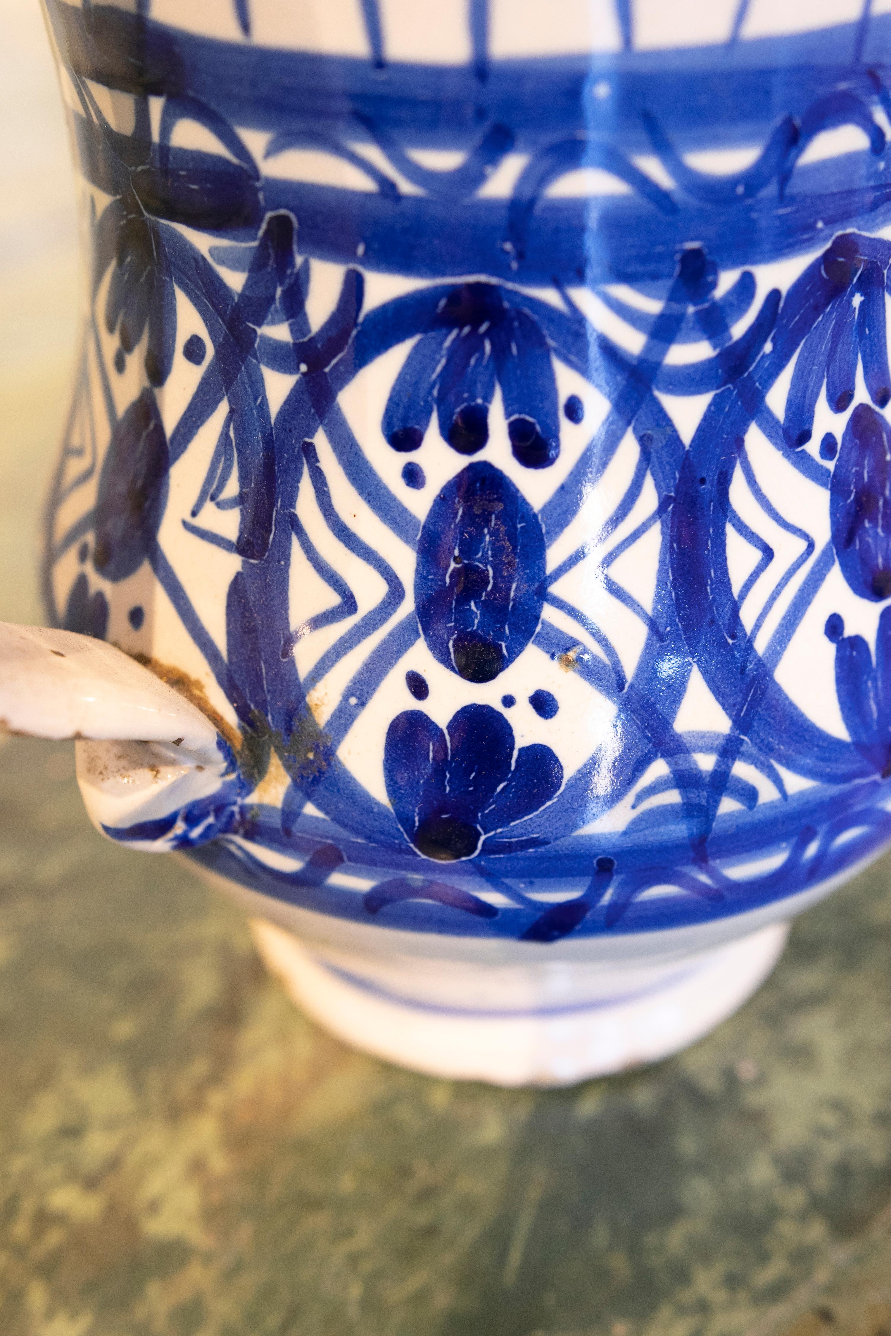 19th Century Spanish Glazed Ceramic Jug with Handle in Tones of Blue 13