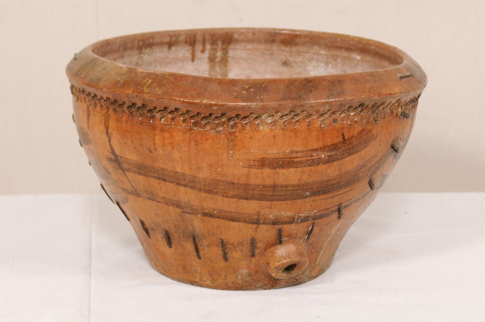 19th Century Spanish Glazed Clay Pot with Lovely Old Mend In Good Condition For Sale In Atlanta, GA