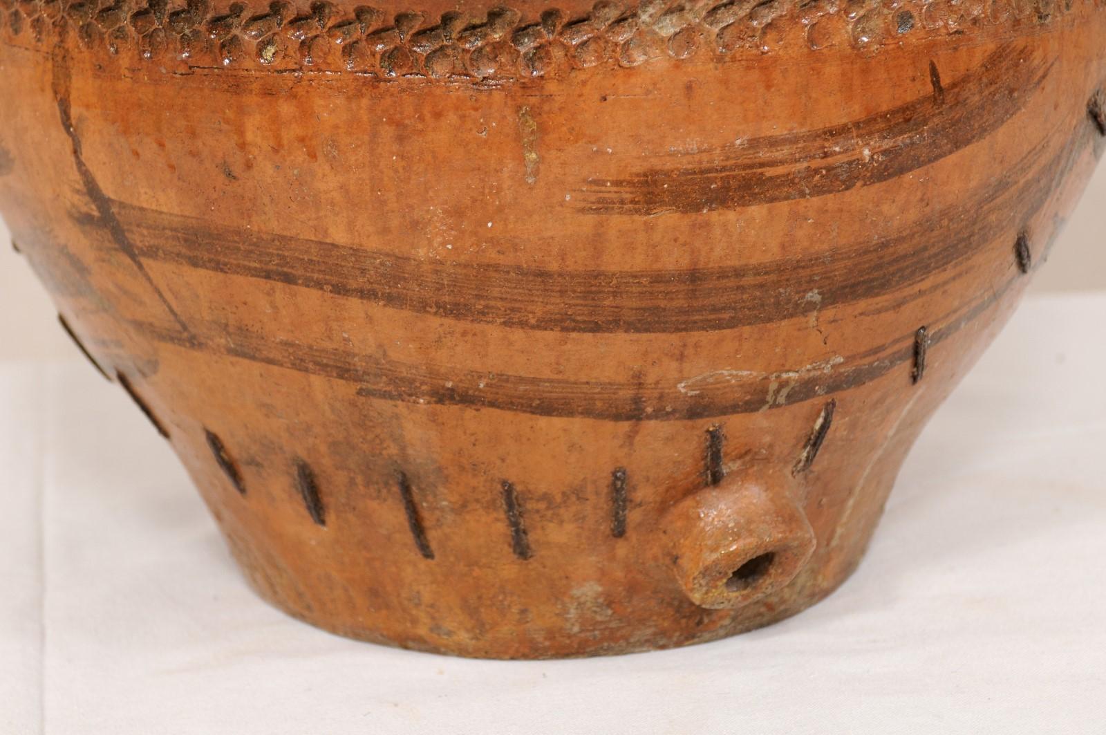 19th Century Spanish Glazed Clay Pot with Lovely Old Mend For Sale 2