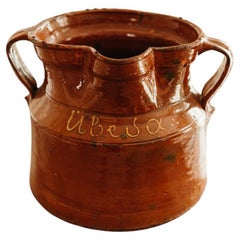 19th Century Spanish Glazed Terra Cotta Xl Milk Jar