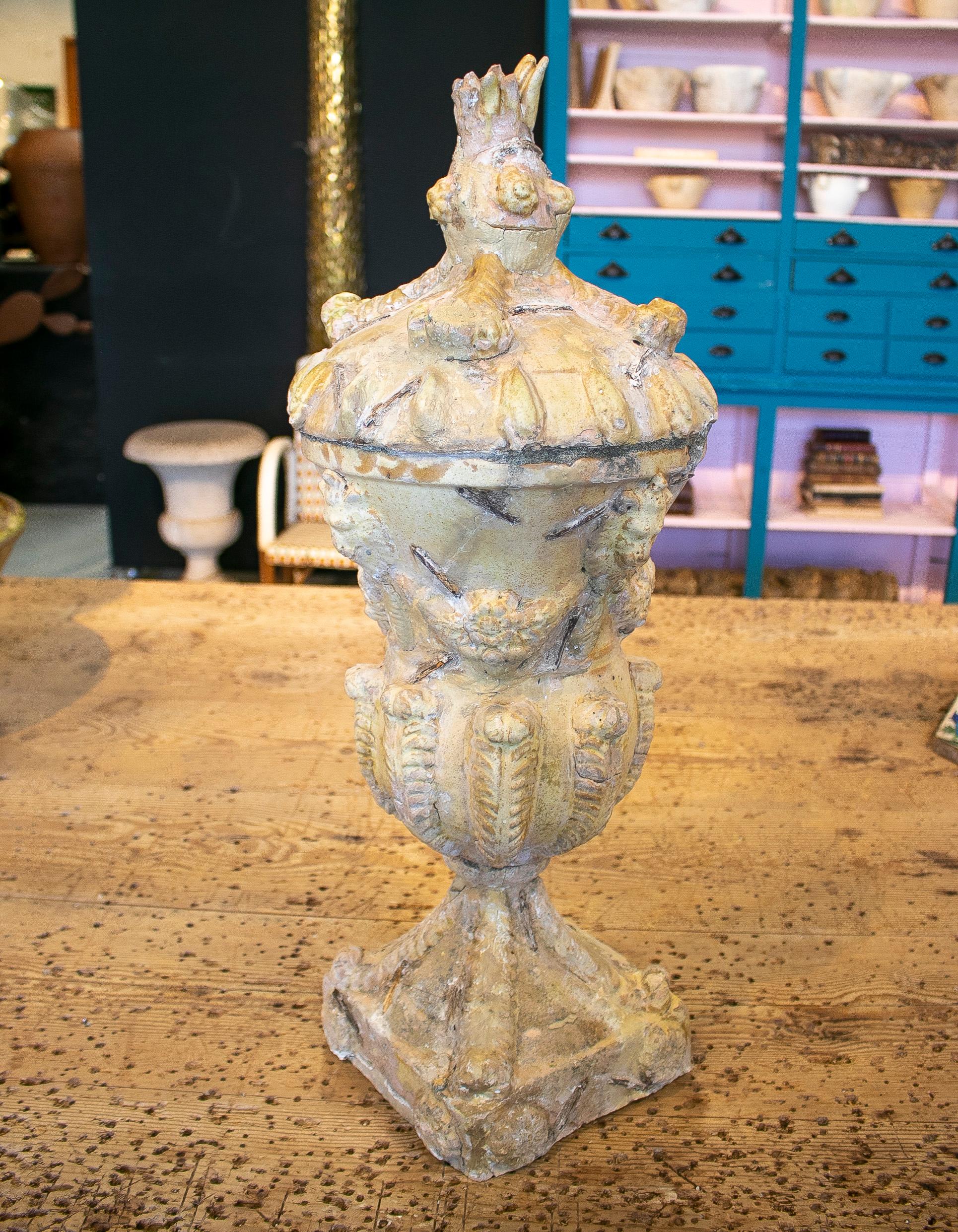 19th Century Spanish Glazed Terracotta Finial w/ Iron Staples Restoration For Sale 1