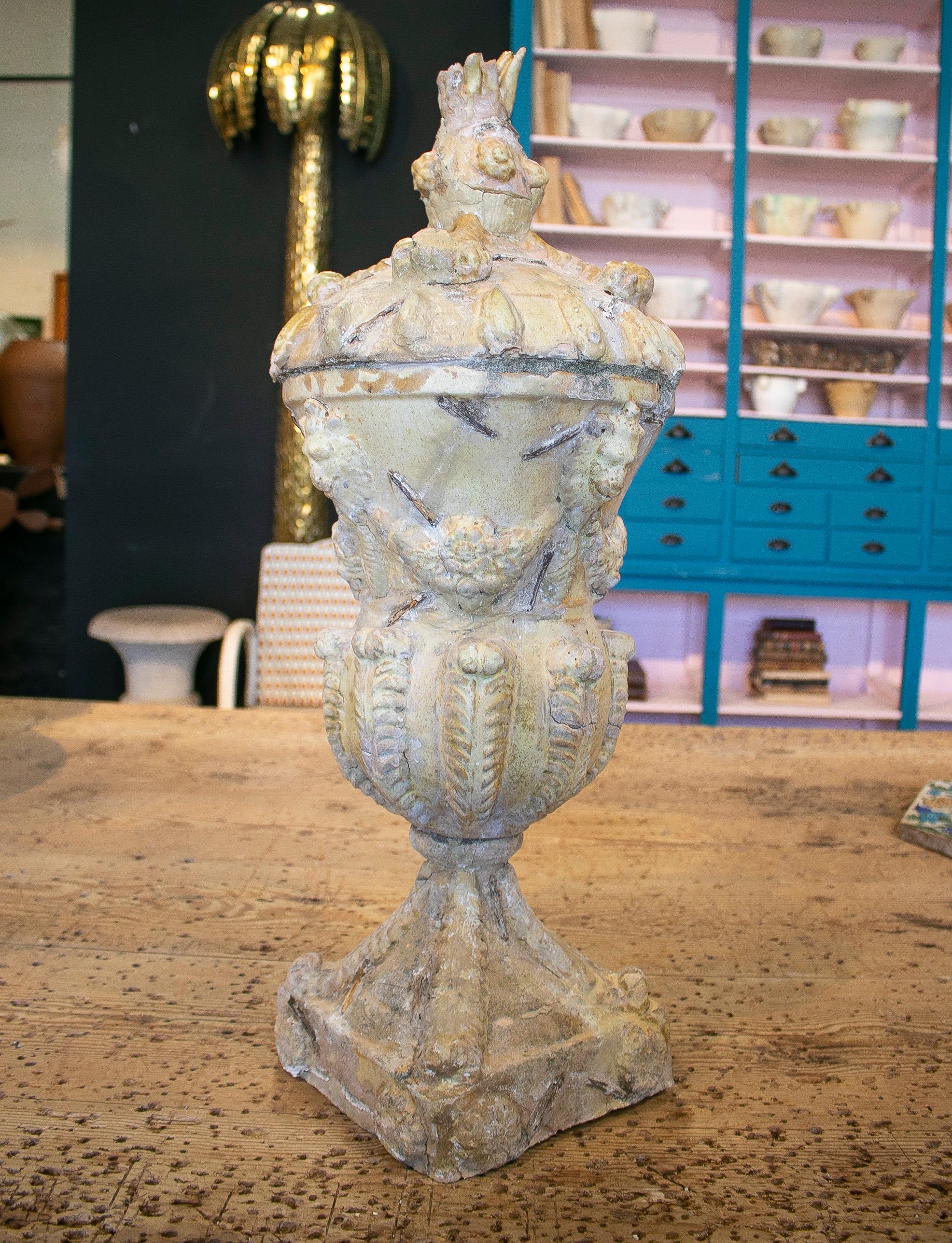 19th Century Spanish Glazed Terracotta Finial w/ Iron Staples Restoration 2