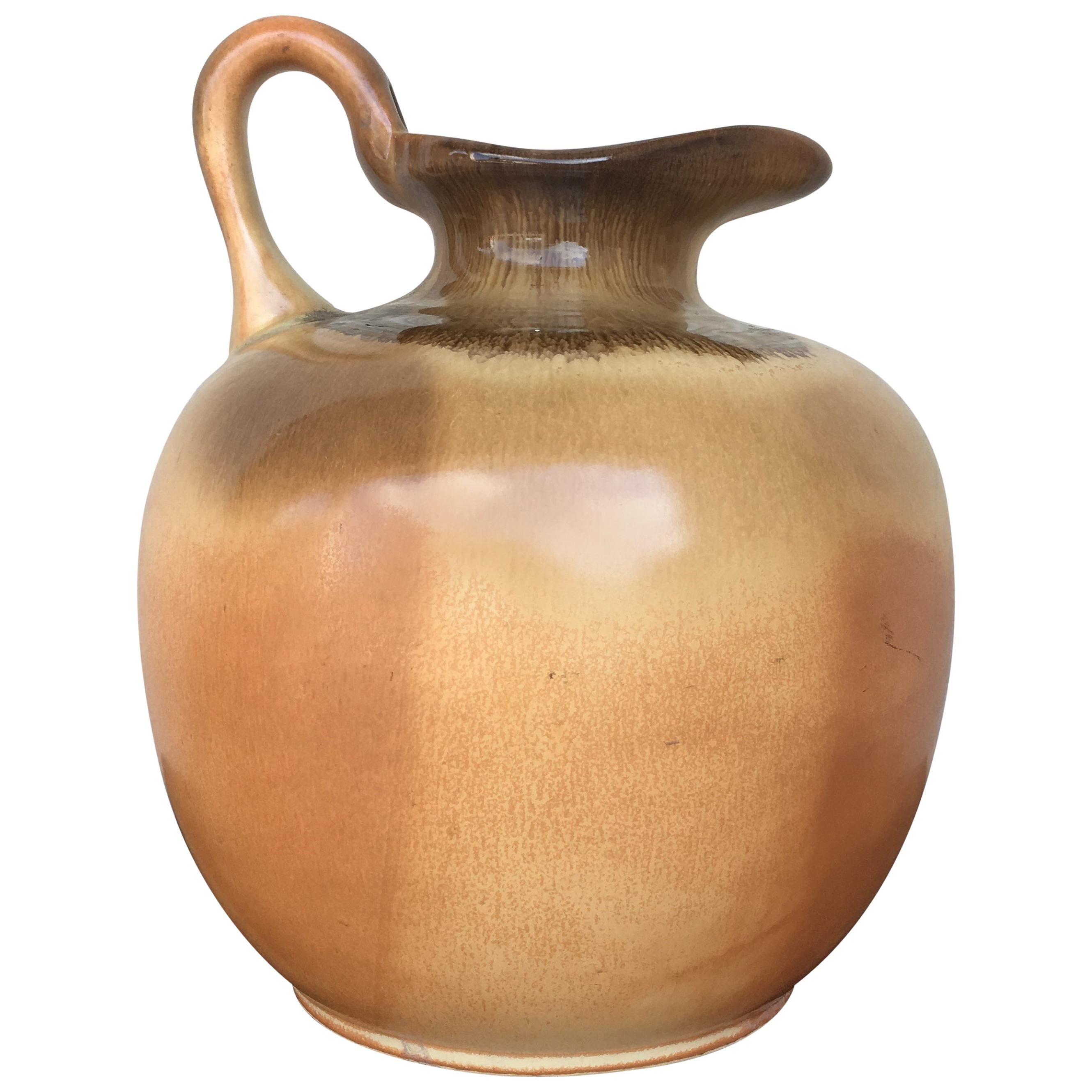 19th Century Spanish Glazed Terracotta Jug, Pot or Pitcher with Handle For Sale