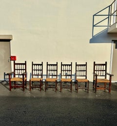 19th Century Spanish Gothic Cathedral Rush Ladder Back Dining Chairs