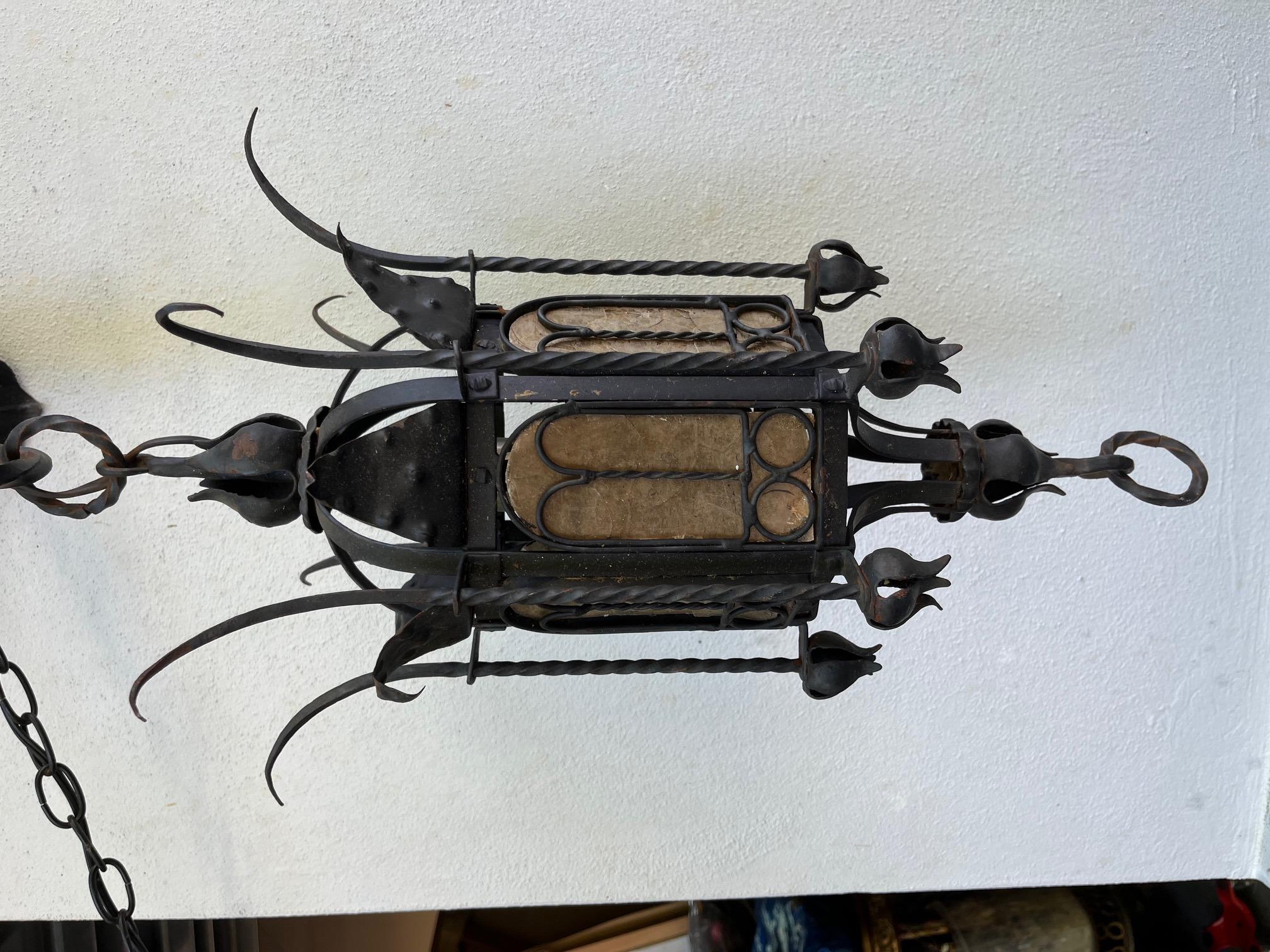 19th Century Spanish Gothic Style Wrought Iron Portico Lantern. In Good Condition For Sale In Vero Beach, FL