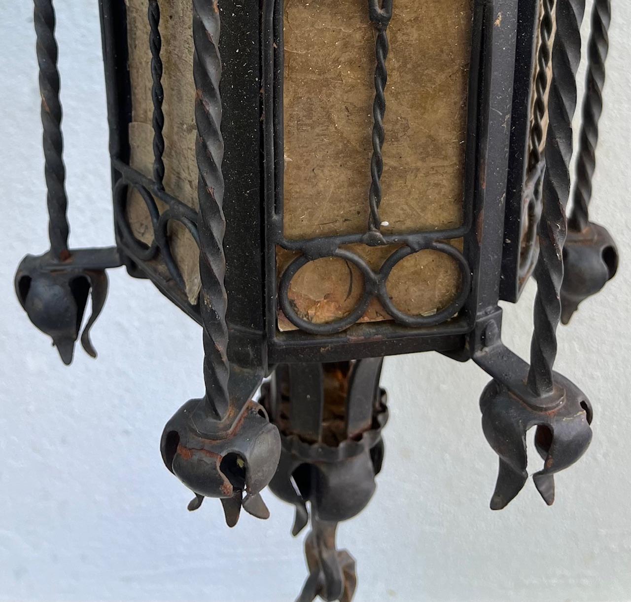 19th Century Spanish Gothic Style Wrought Iron Portico Lantern. For Sale 3