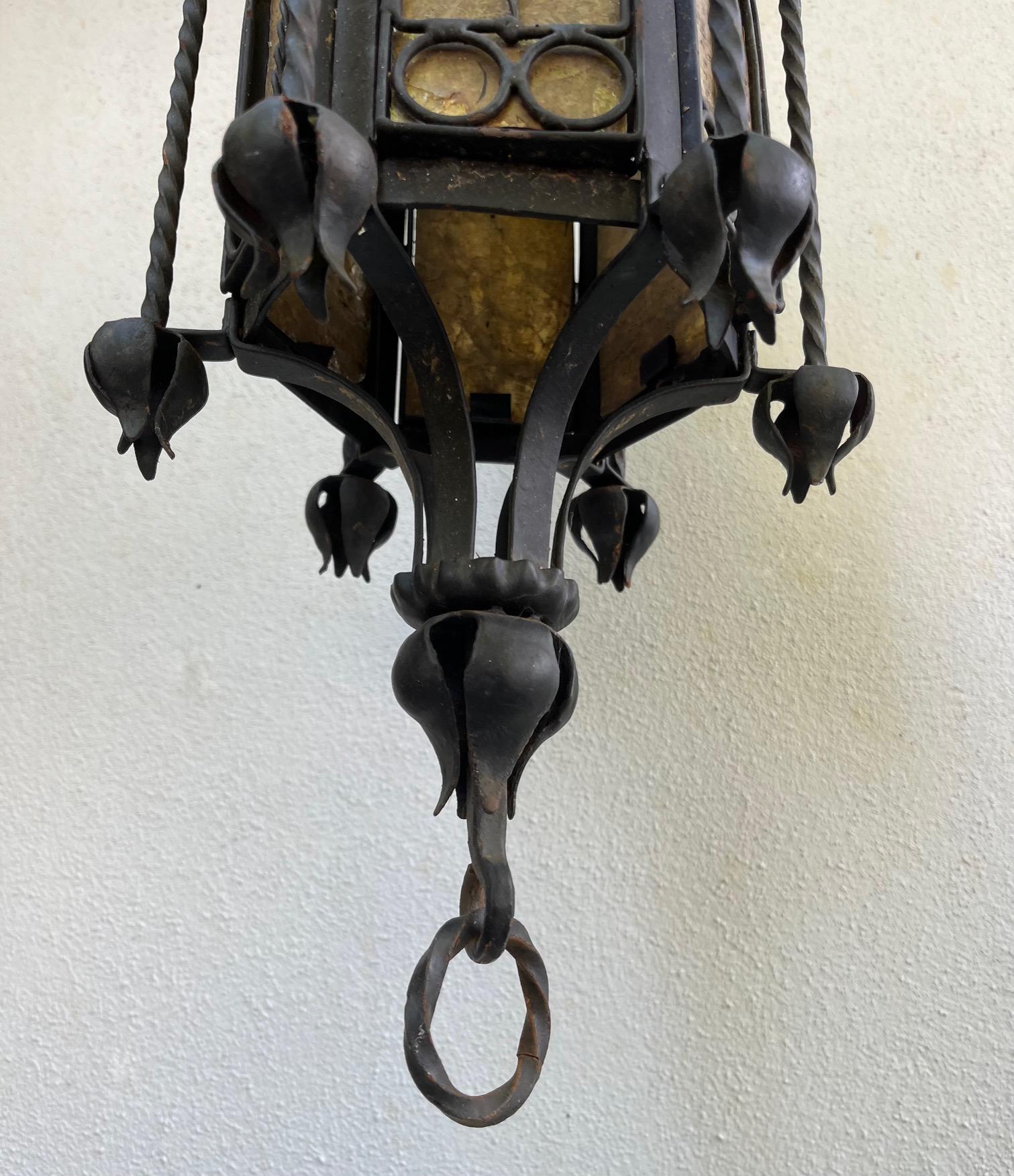 19th Century Spanish Gothic Style Wrought Iron Portico Lantern. For Sale 4