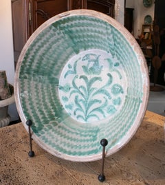19th Century Spanish Granada Fajalouza "Lebrillo" Glazed Terracotta Bowl