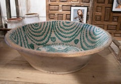 19th Century Spanish Granada Fajalouza "Lebrillo" Glazed Terracotta Bowl