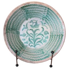 19th Century Spanish Granada Fajalouza "Lebrillo" Glazed Terracotta Bowl