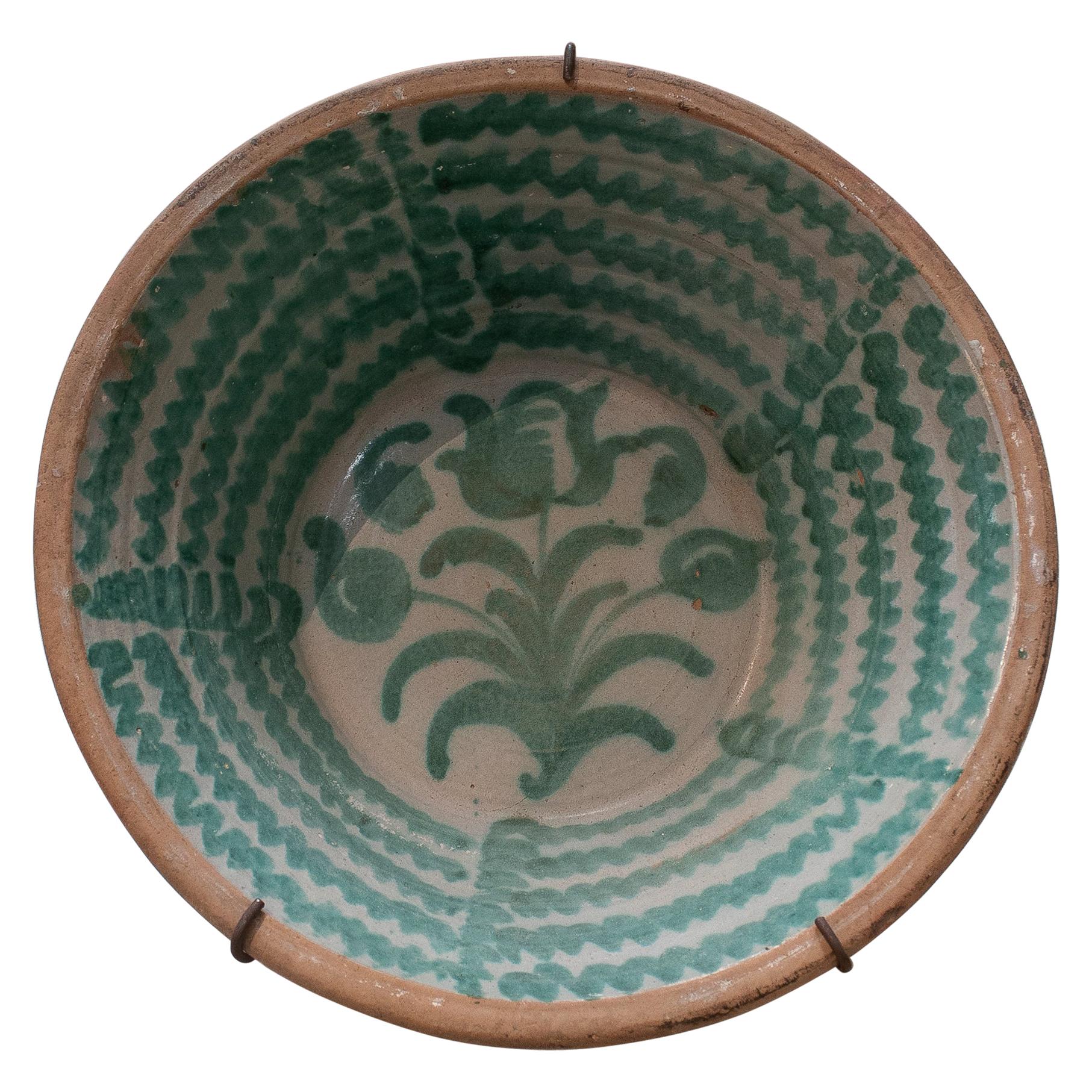 19th Century Spanish Granada Fajalouza "Lebrillo" Glazed Terracotta Bowl