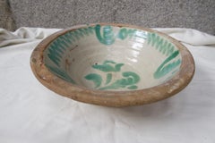 19th Century Spanish Green and White Glazed Terracotta Lebrillo, Granada