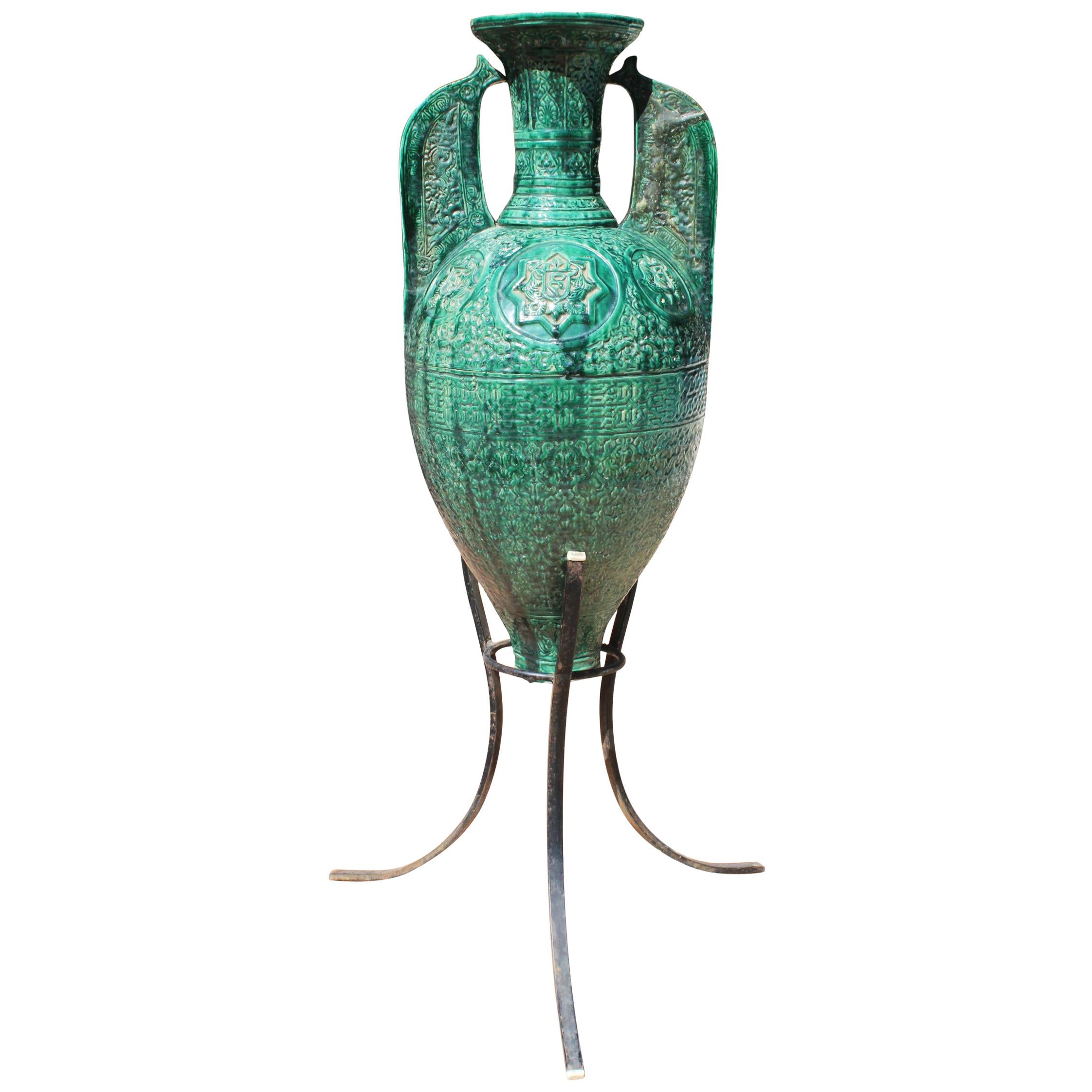 18th Spanish Century Glazed Alhambra Majolica Amphora Vase For Sale at