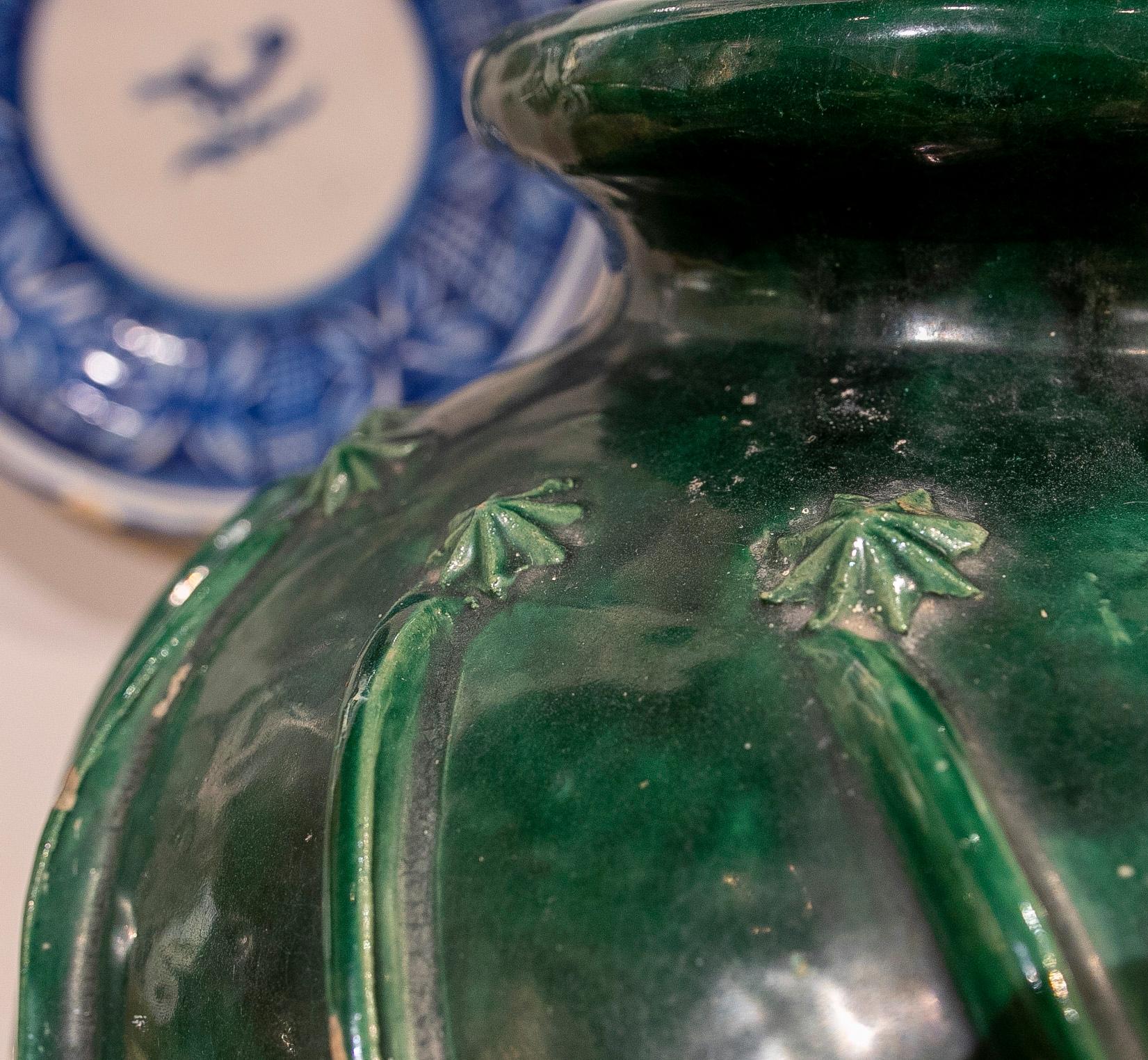 19th Century Spanish Green Glazed Earthenware Jar For Sale 9