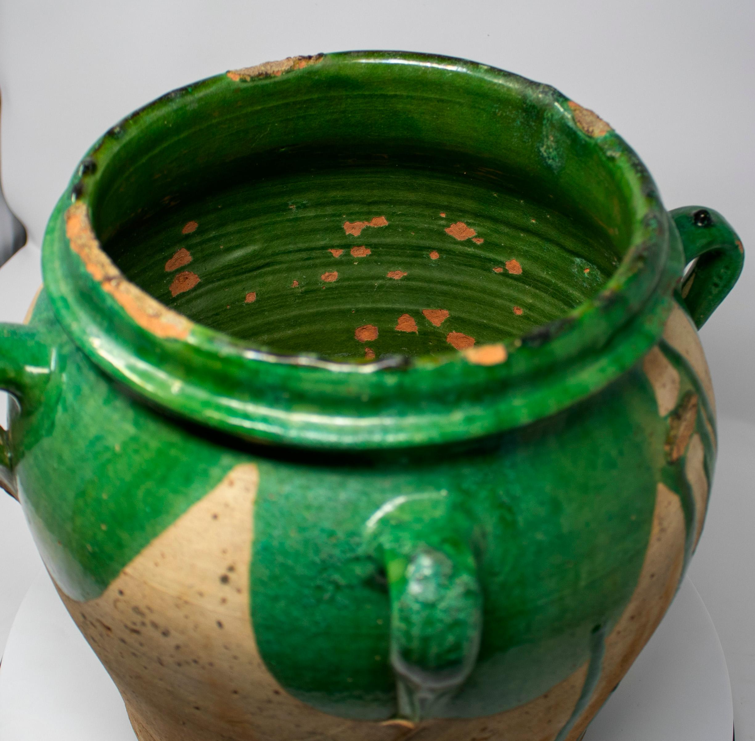 19th Century Spanish Green Glazed Vase with Four Handles 1