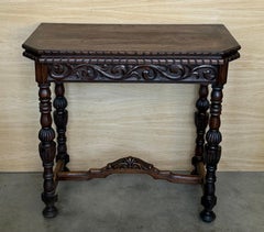 Tavolo da gioco spagnolo intagliato a mano del XIX secolo con supporti in bronzo