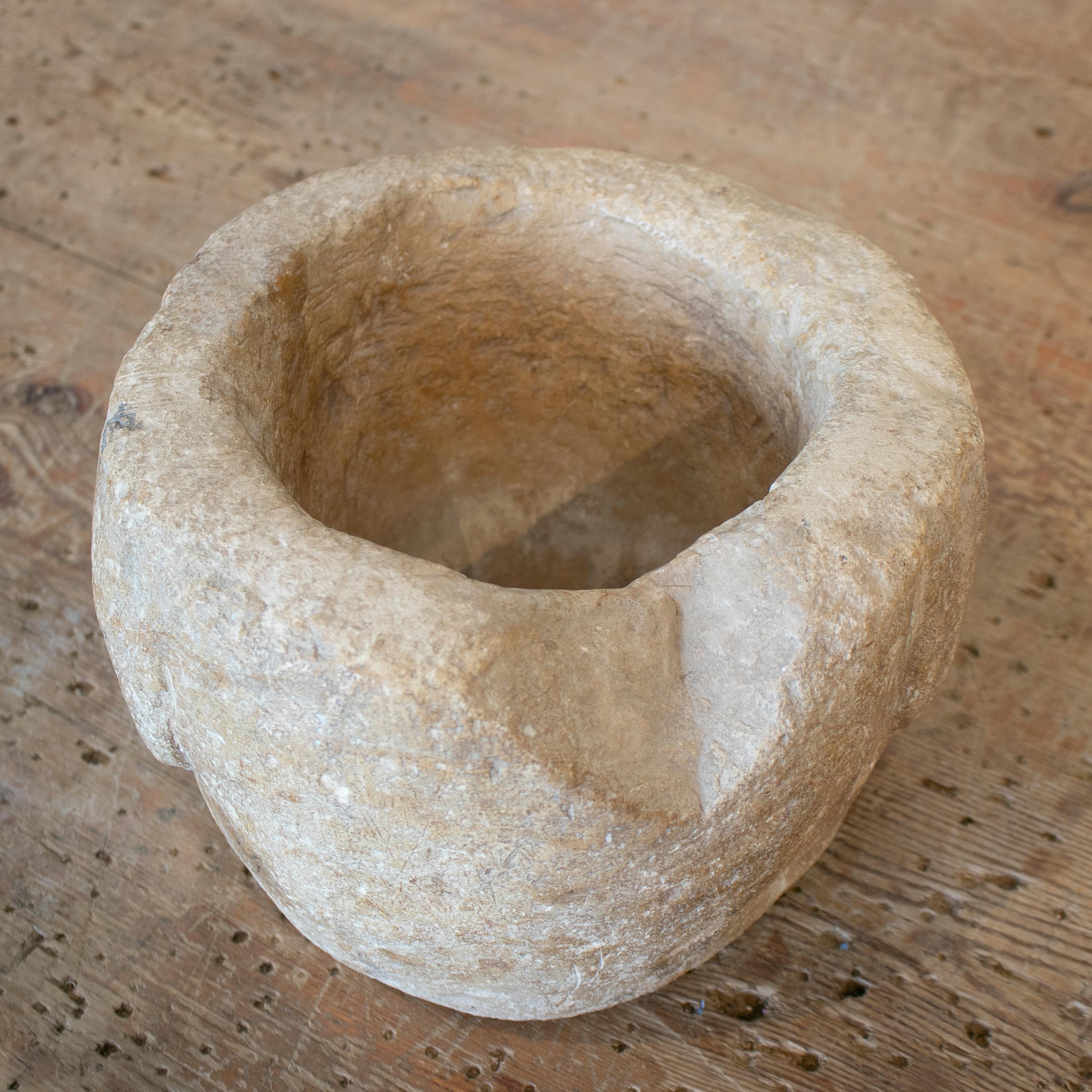 19th Century Spanish Hand Carved Kitchen Stone Mortar 5