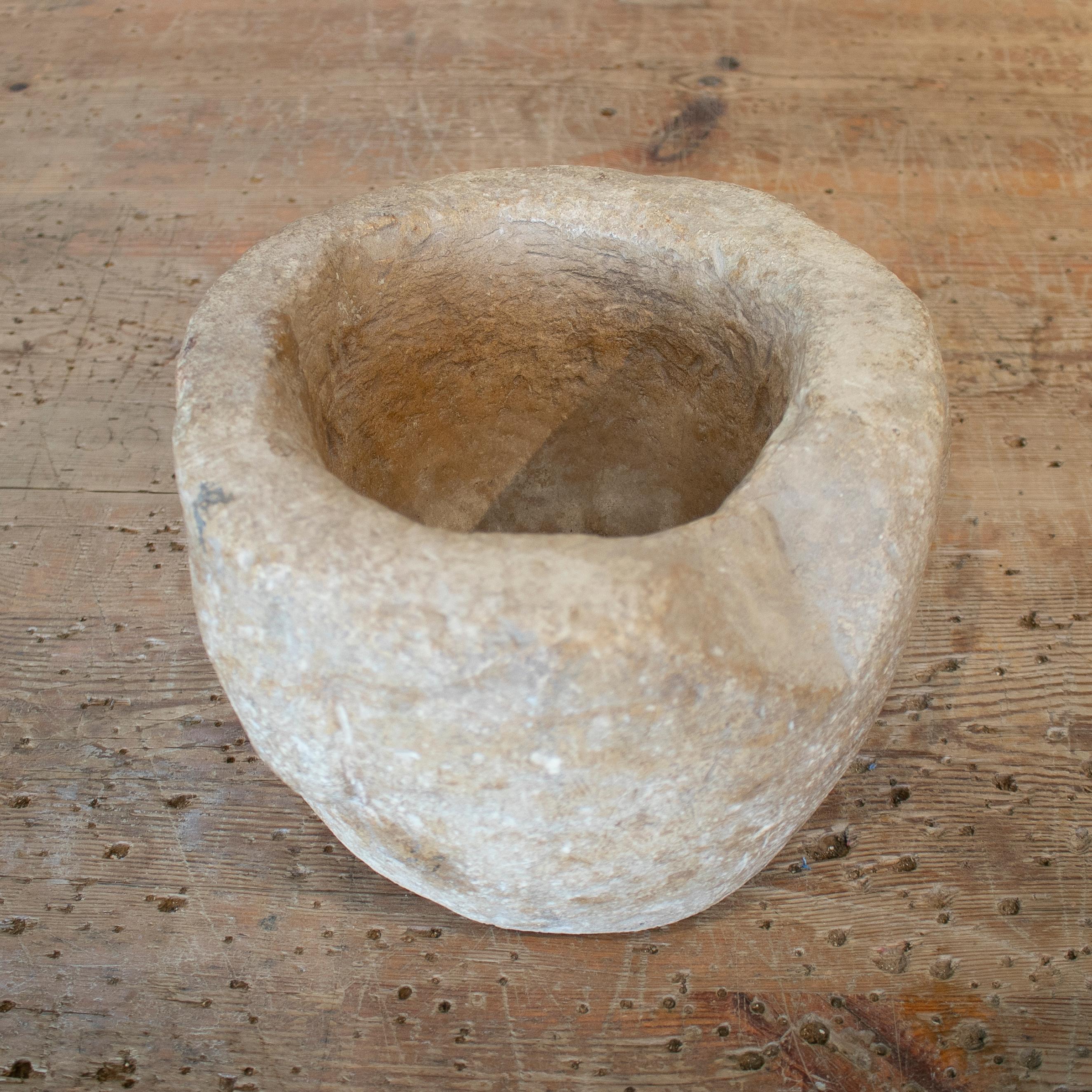 Marble 19th Century Spanish Hand Carved Kitchen Stone Mortar