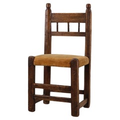 19. Jahrhundert Spanisch Hand geschnitzt Eiche Beistelltisch mit Velours Sitz