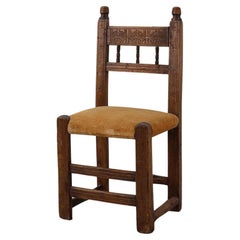 19. Jahrhundert Spanisch Hand geschnitzt Eiche Beistelltisch mit Velours Sitz