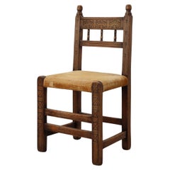 19. Jahrhundert Spanisch Hand geschnitzt Eiche Beistelltisch mit Velours Sitz