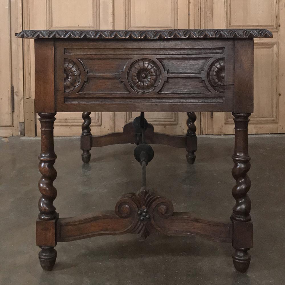 19th Century Spanish Hand Carved Oak Writing Desk with Wrought Iron 4