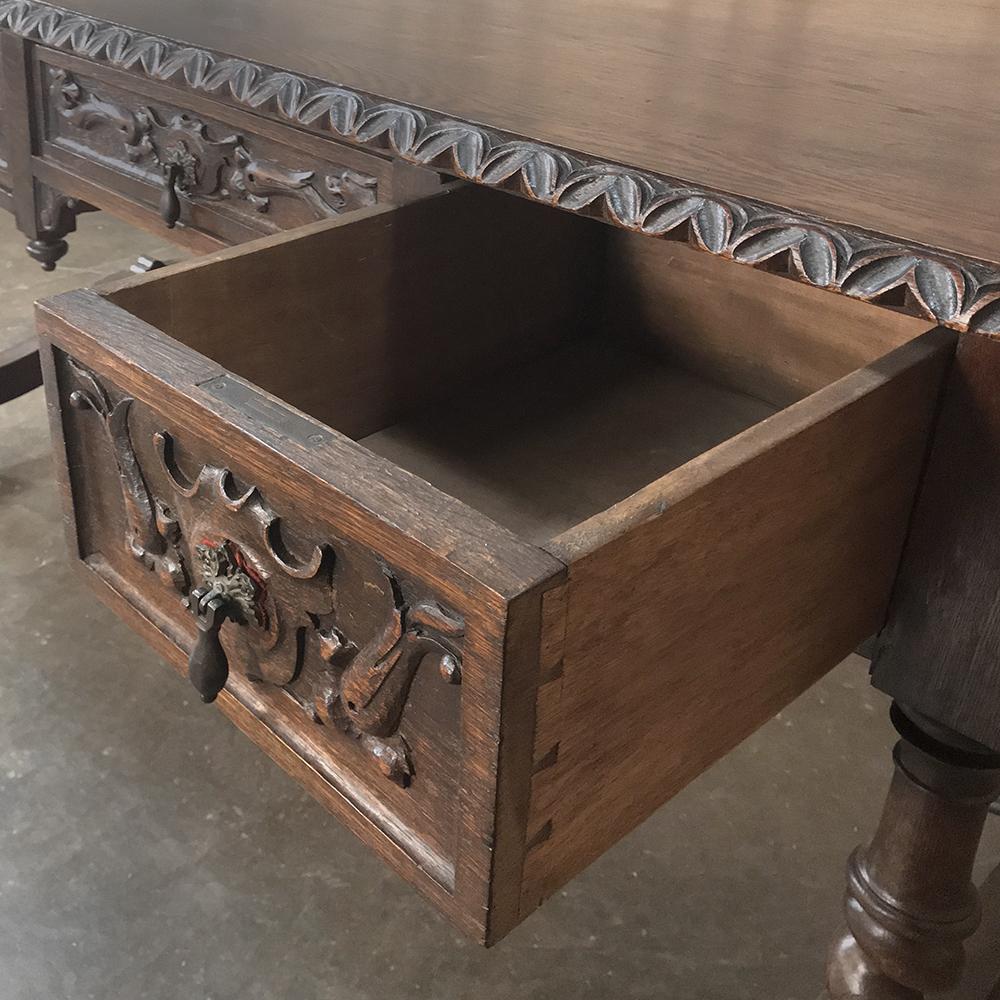 Late 19th Century 19th Century Spanish Hand Carved Oak Writing Desk with Wrought Iron