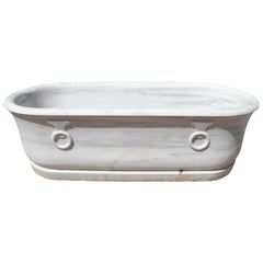 Antique 19th Century Spanish Hand Carved One Piece Marble Bath with Rings