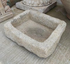 19th Century Spanish Hand Carved Rectangular Farmhouse Stone Trough