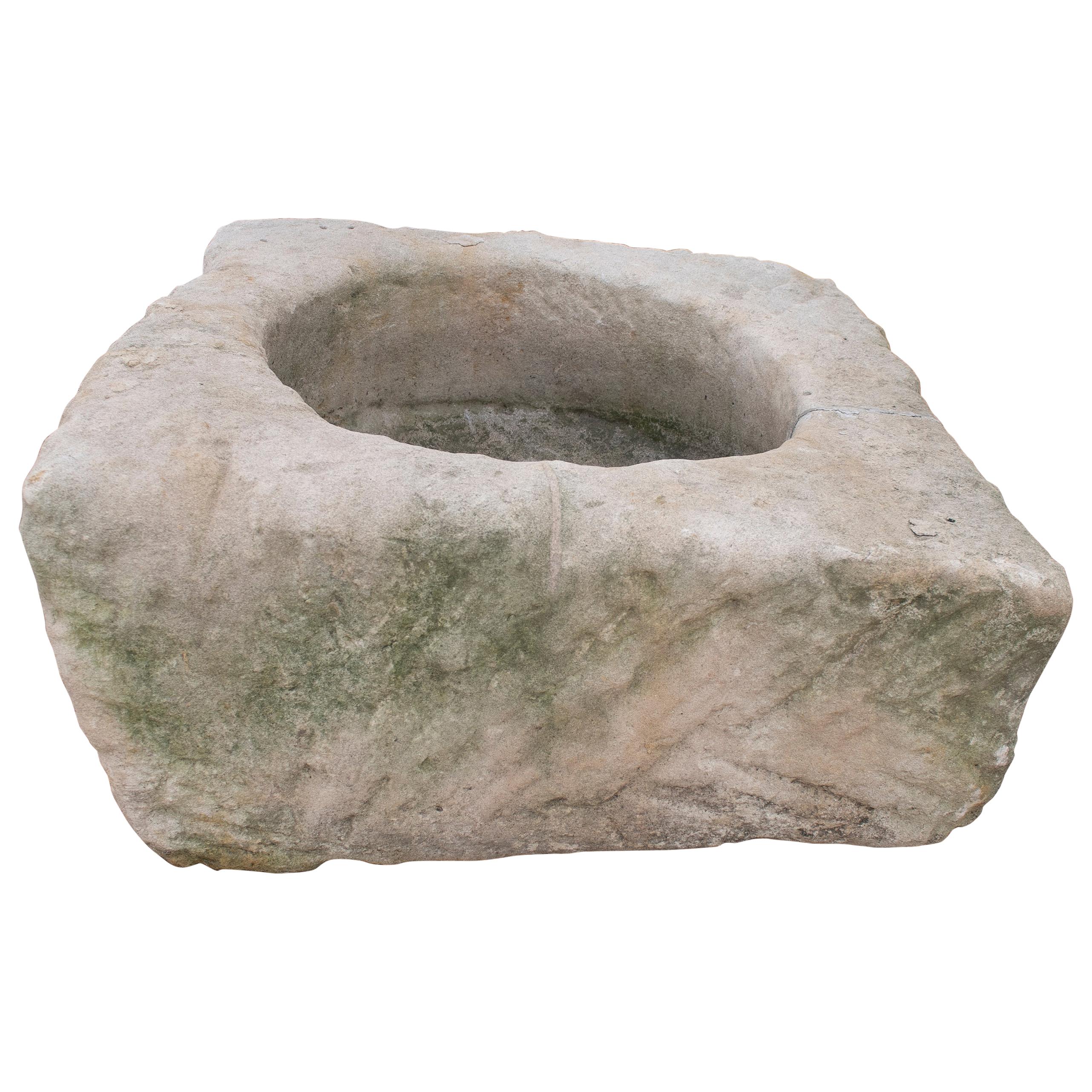 19th Century Spanish Hand Carved Stone Trough For Sale