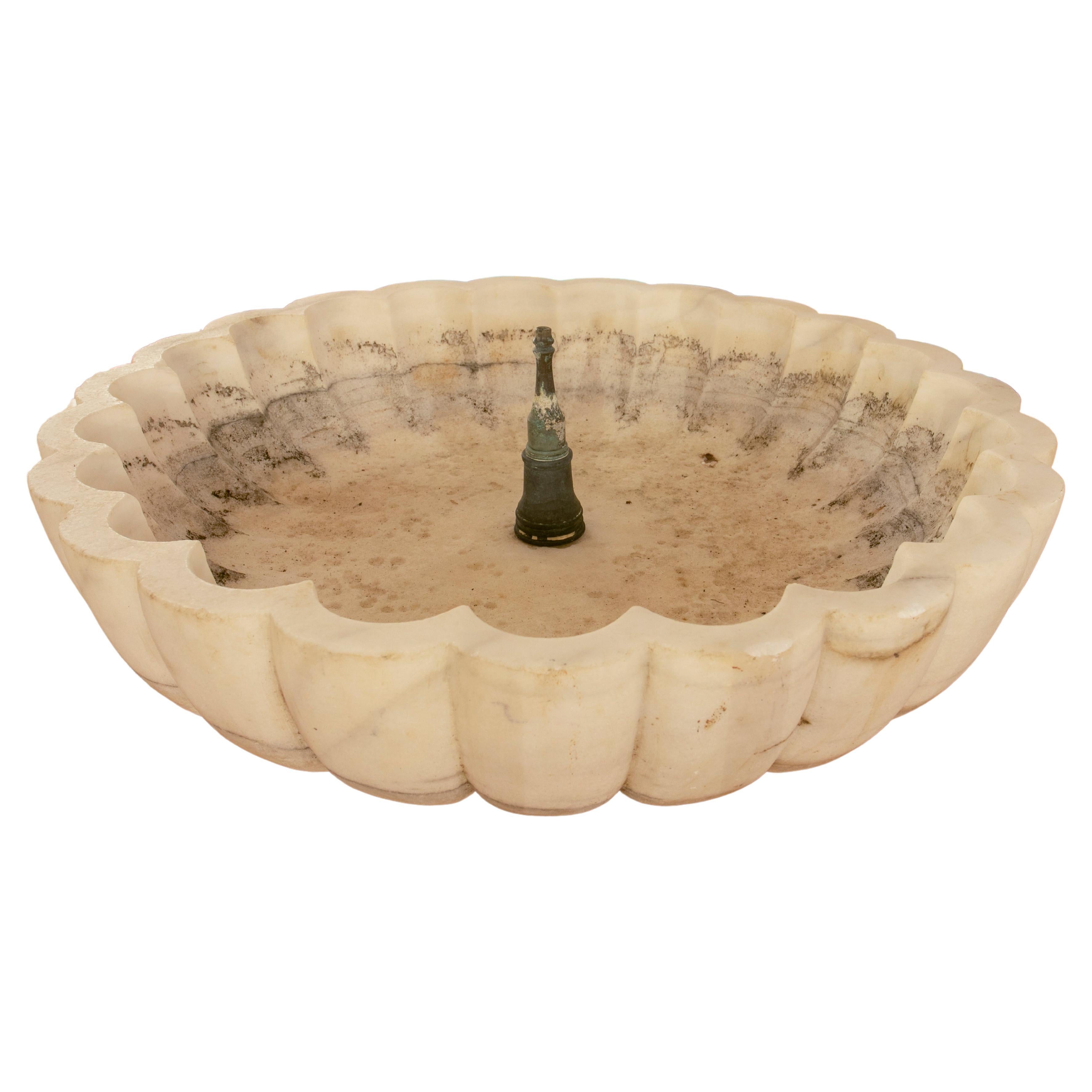 19th Century Spanish Hand-Carved White Marble Fountain 
Bronze Fountain Spout