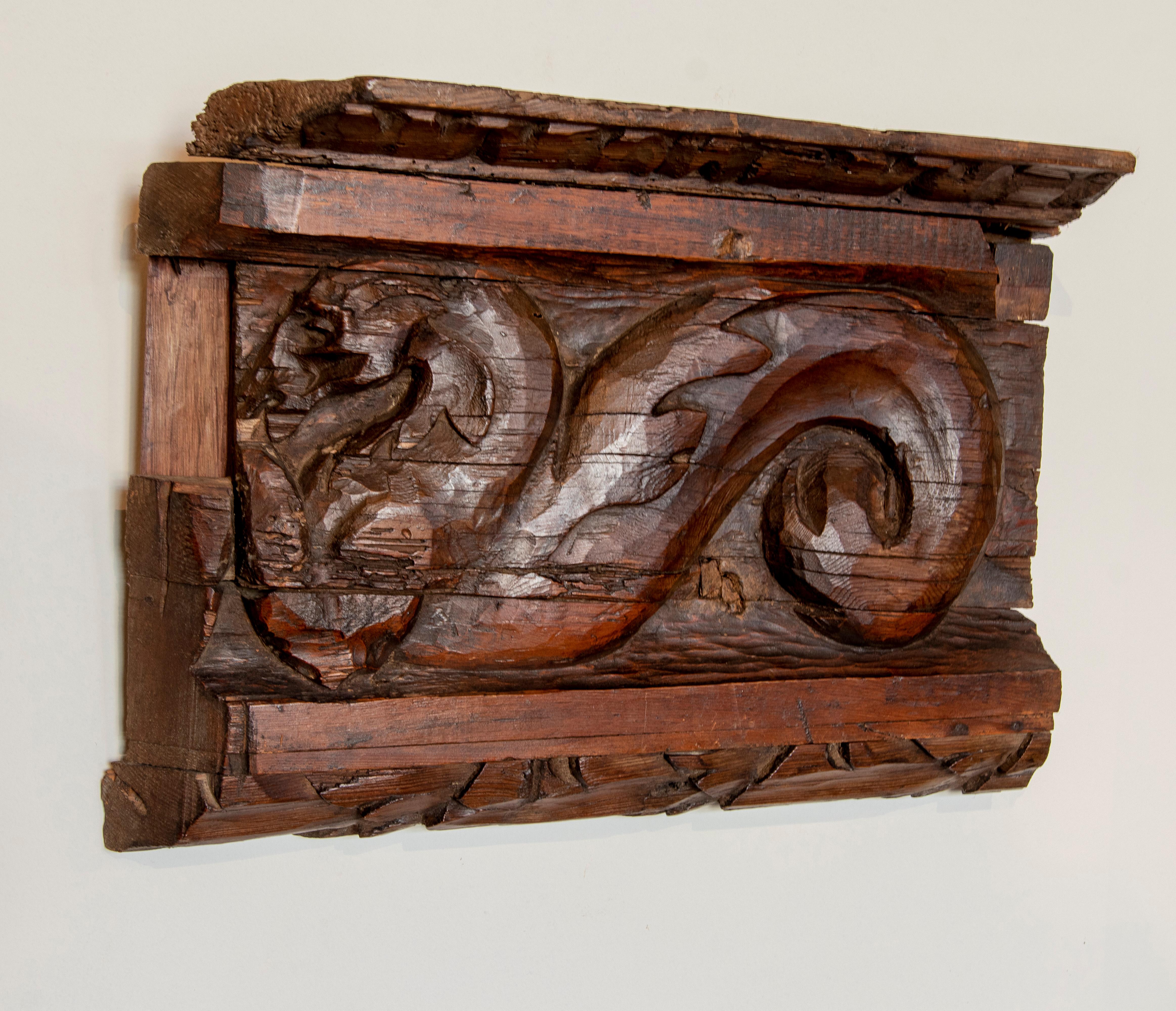 19th Century Spanish Hand-Carved Wooden Board with Dragon Relief  For Sale 9