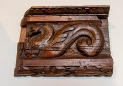 19th Century Spanish Hand-Carved Wooden Board with Dragon Relief