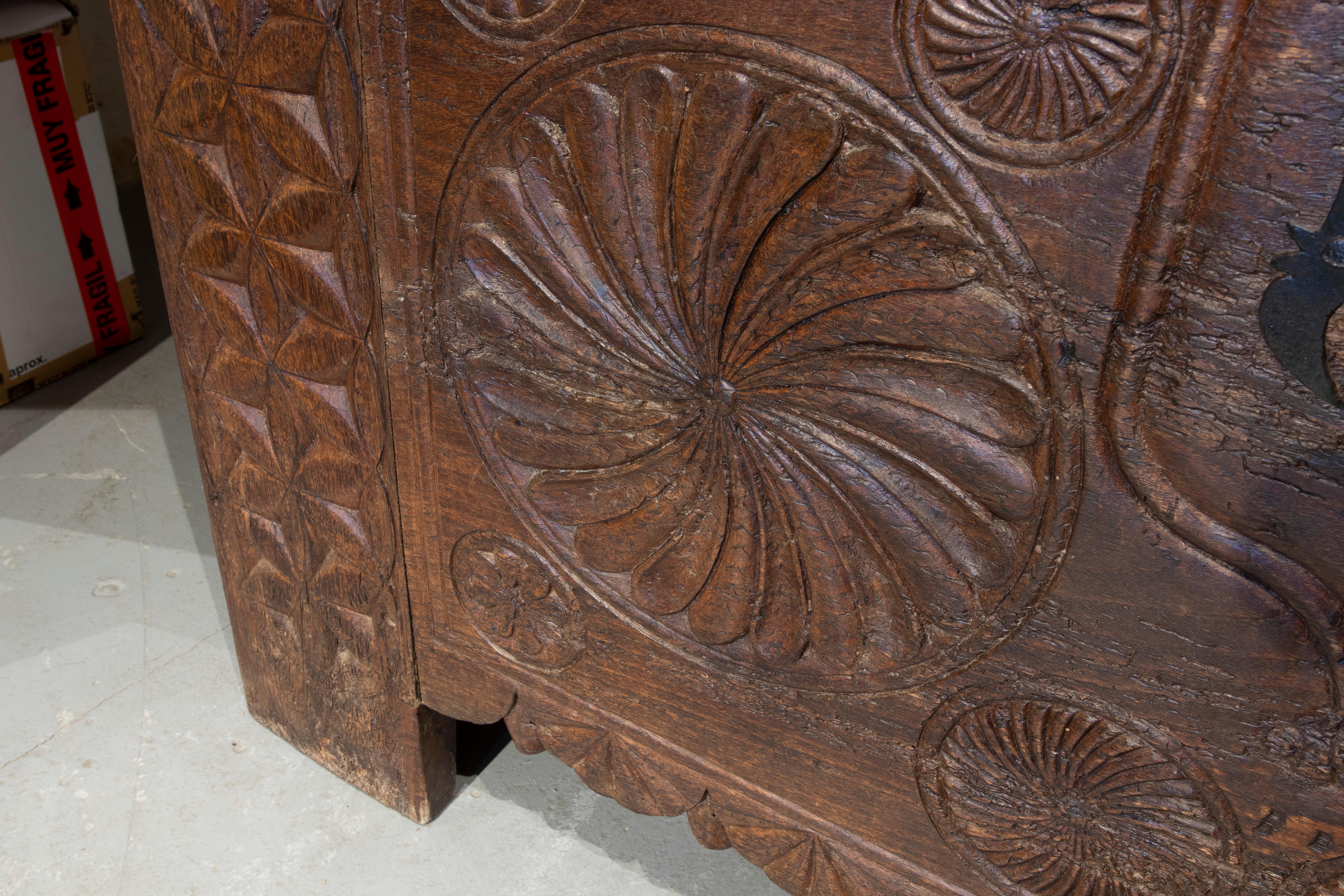 19th Century Spanish Hand Carved Wooden Box with Round Geometric Shapes  15