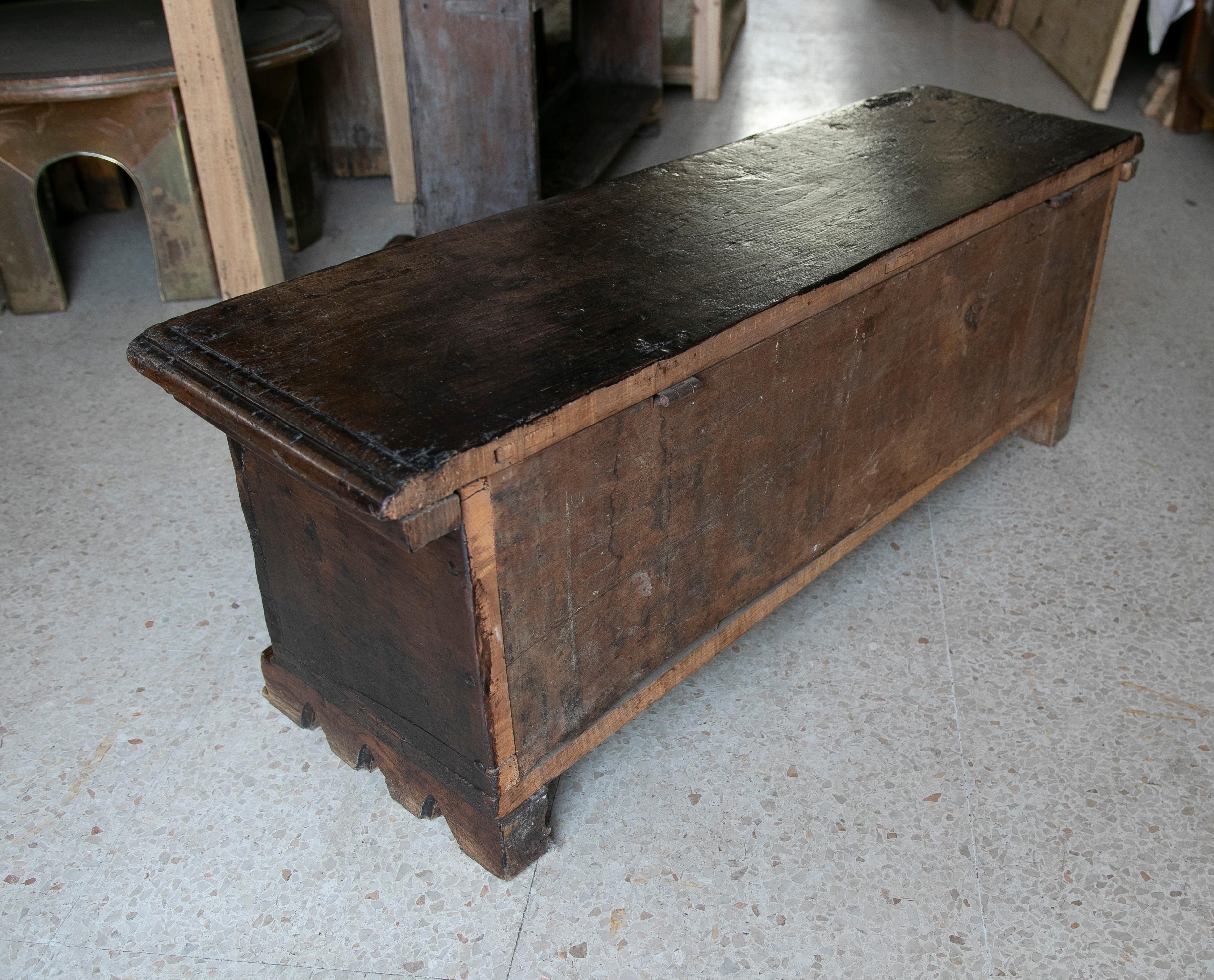 19th Century Spanish Hand Carved Wooden Chest in Neogothic Style 2