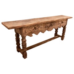 Antique 19th Century Spanish Hand-Carved Wooden Console with Drawers